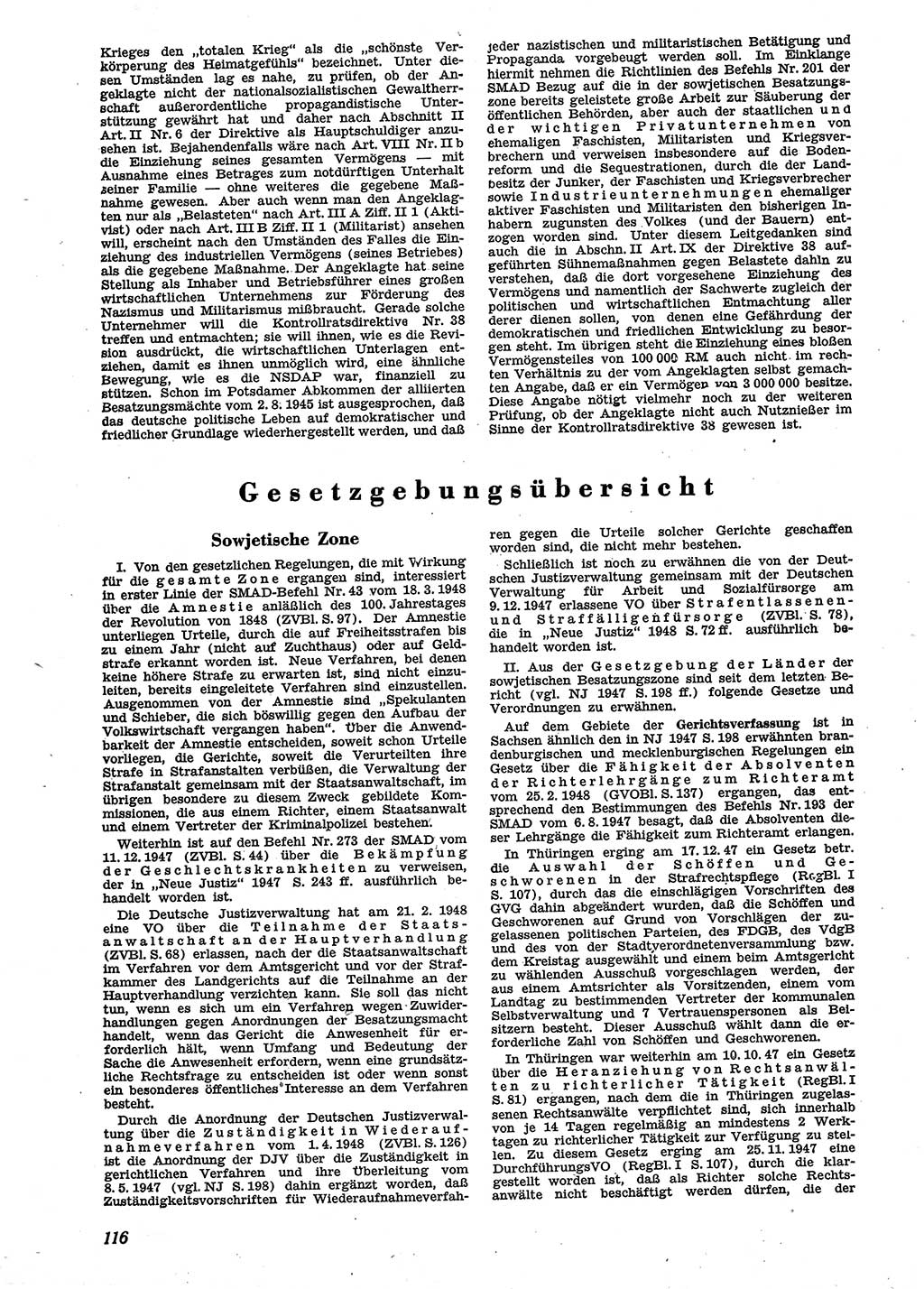 Neue Justiz (NJ), Zeitschrift für Recht und Rechtswissenschaft [Sowjetische Besatzungszone (SBZ) Deutschland], 2. Jahrgang 1948, Seite 116 (NJ SBZ Dtl. 1948, S. 116)