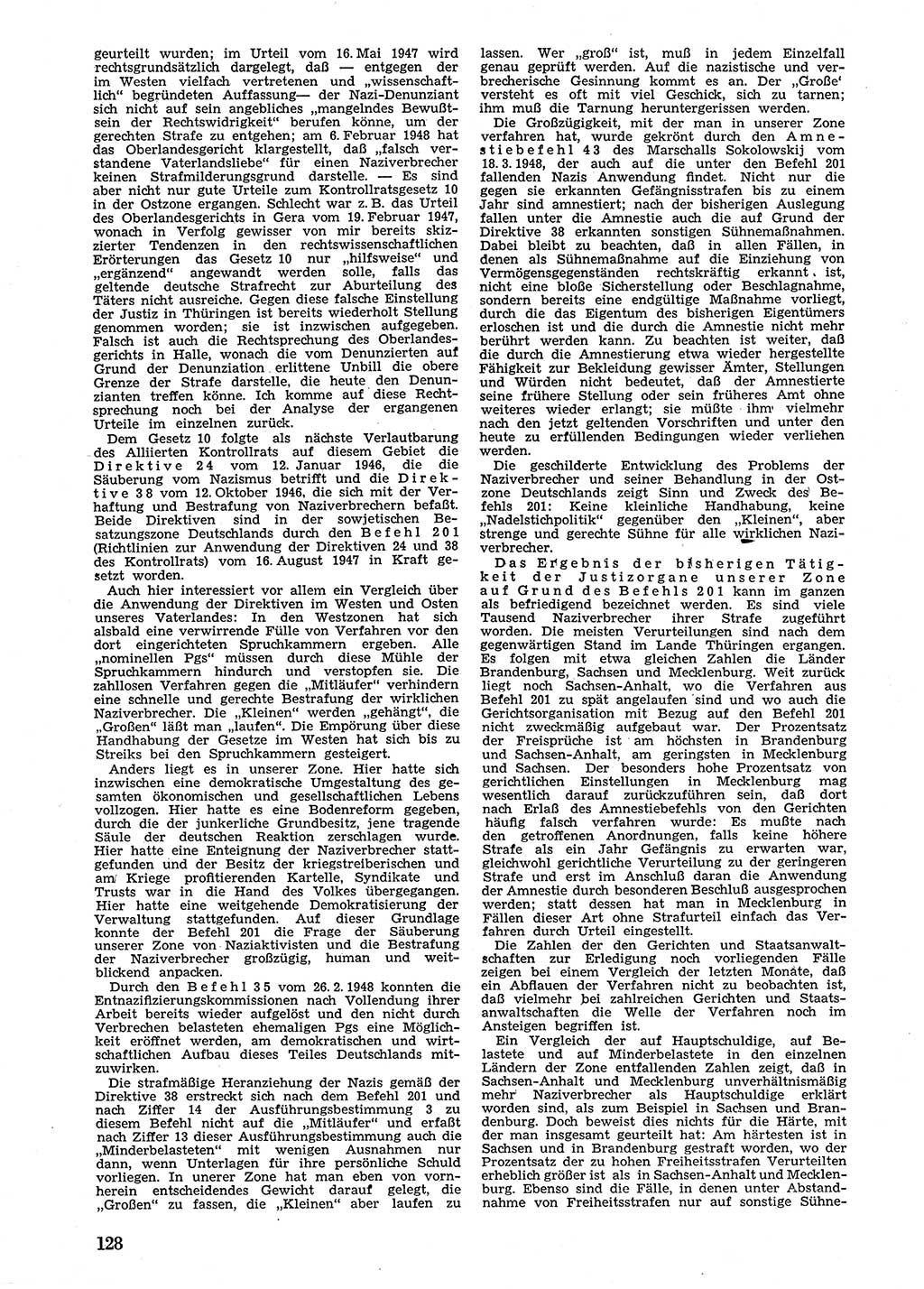 Neue Justiz (NJ), Zeitschrift für Recht und Rechtswissenschaft [Sowjetische Besatzungszone (SBZ) Deutschland], 2. Jahrgang 1948, Seite 128 (NJ SBZ Dtl. 1948, S. 128)