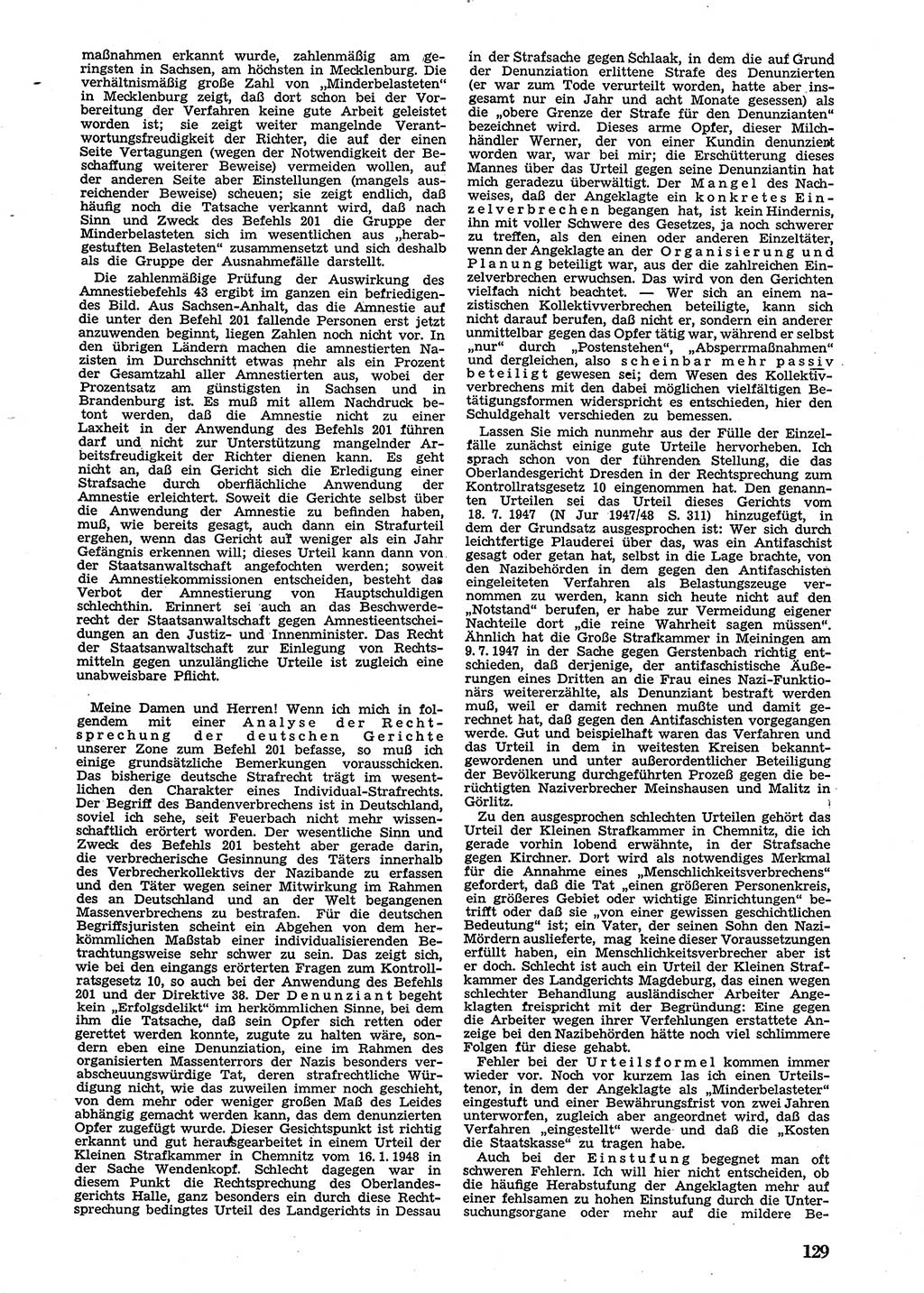 Neue Justiz (NJ), Zeitschrift für Recht und Rechtswissenschaft [Sowjetische Besatzungszone (SBZ) Deutschland], 2. Jahrgang 1948, Seite 129 (NJ SBZ Dtl. 1948, S. 129)