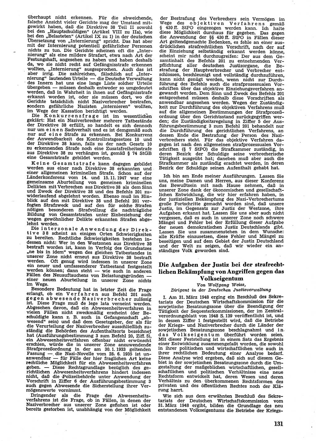 Neue Justiz (NJ), Zeitschrift für Recht und Rechtswissenschaft [Sowjetische Besatzungszone (SBZ) Deutschland], 2. Jahrgang 1948, Seite 131 (NJ SBZ Dtl. 1948, S. 131)