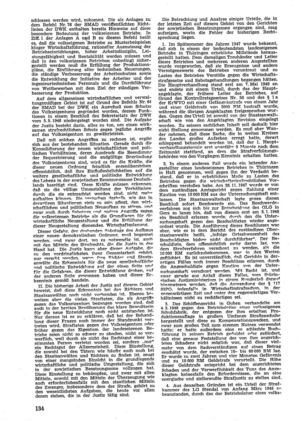 Neue Justiz (NJ), Zeitschrift für Recht und Rechtswissenschaft [Sowjetische Besatzungszone (SBZ) Deutschland], 2. Jahrgang 1948, Seite 134 (NJ SBZ Dtl. 1948, S. 134)