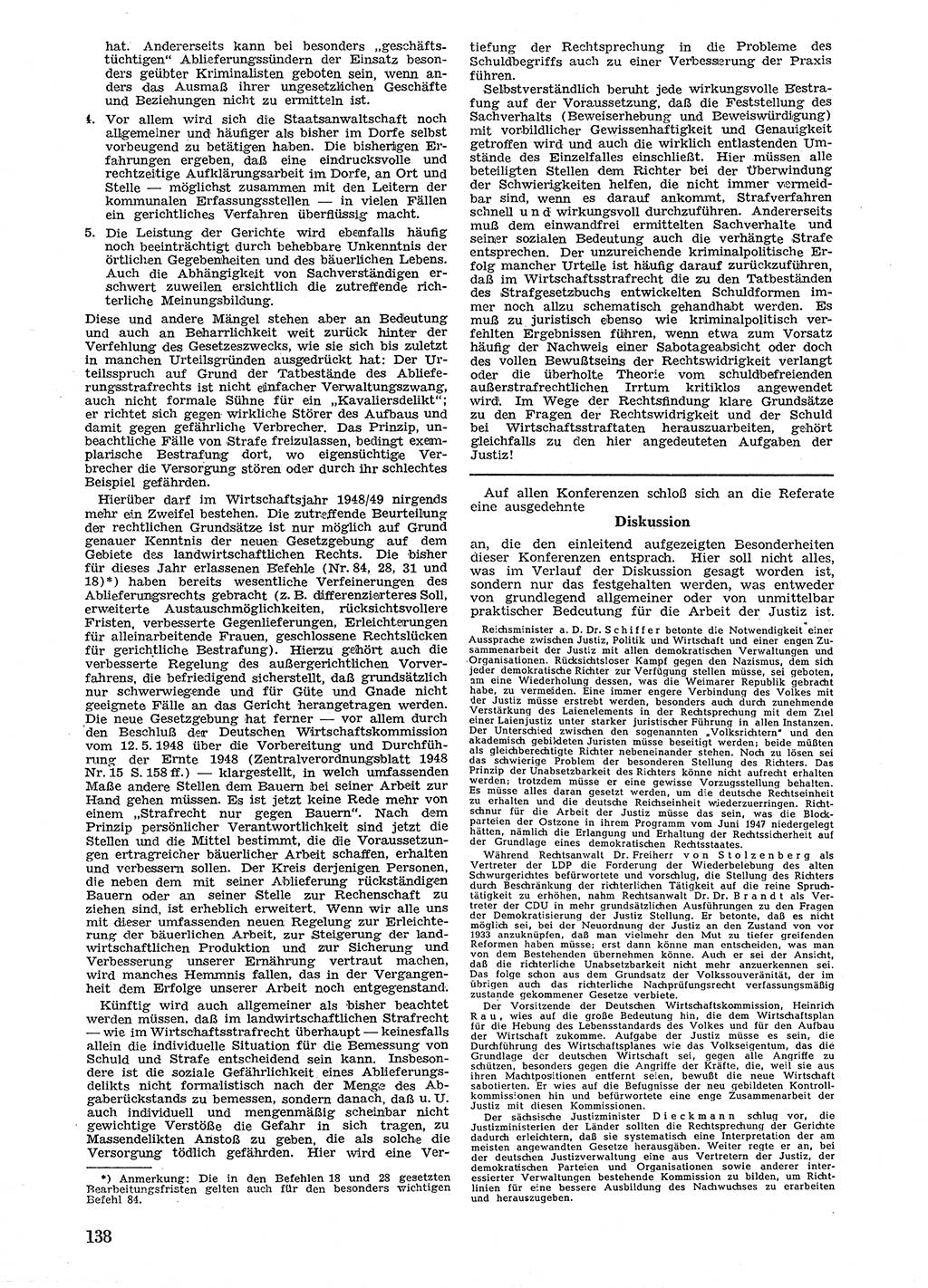 Neue Justiz (NJ), Zeitschrift für Recht und Rechtswissenschaft [Sowjetische Besatzungszone (SBZ) Deutschland], 2. Jahrgang 1948, Seite 138 (NJ SBZ Dtl. 1948, S. 138)