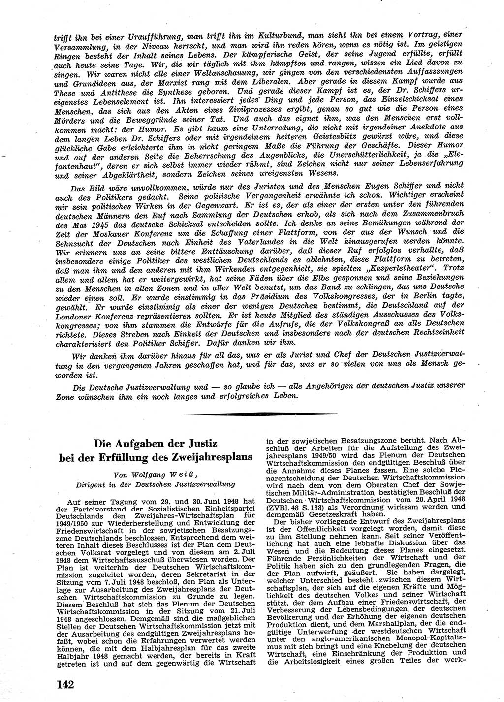 Neue Justiz (NJ), Zeitschrift für Recht und Rechtswissenschaft [Sowjetische Besatzungszone (SBZ) Deutschland], 2. Jahrgang 1948, Seite 142 (NJ SBZ Dtl. 1948, S. 142)
