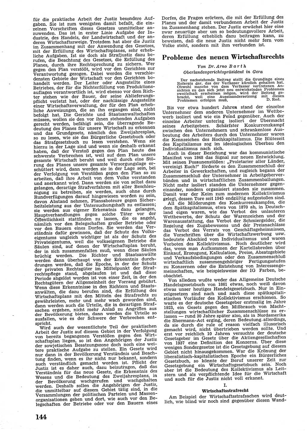 Neue Justiz (NJ), Zeitschrift für Recht und Rechtswissenschaft [Sowjetische Besatzungszone (SBZ) Deutschland], 2. Jahrgang 1948, Seite 144 (NJ SBZ Dtl. 1948, S. 144)