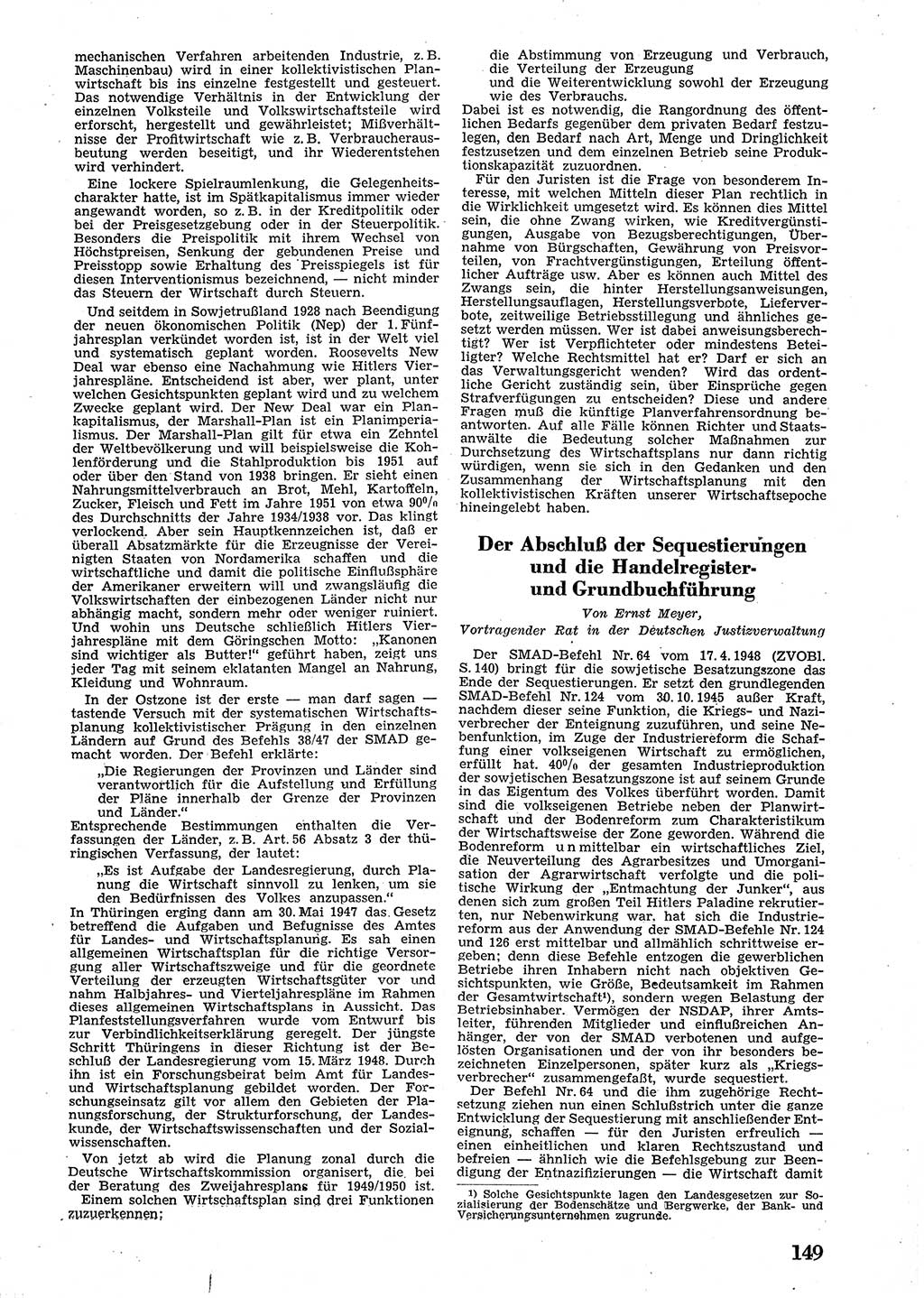 Neue Justiz (NJ), Zeitschrift für Recht und Rechtswissenschaft [Sowjetische Besatzungszone (SBZ) Deutschland], 2. Jahrgang 1948, Seite 149 (NJ SBZ Dtl. 1948, S. 149)