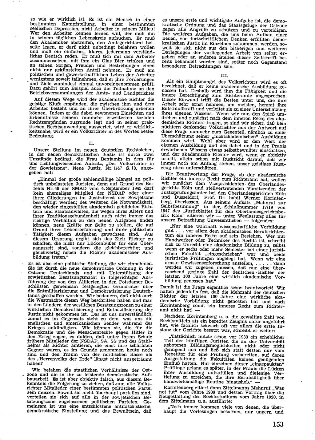 Neue Justiz (NJ), Zeitschrift für Recht und Rechtswissenschaft [Sowjetische Besatzungszone (SBZ) Deutschland], 2. Jahrgang 1948, Seite 153 (NJ SBZ Dtl. 1948, S. 153)