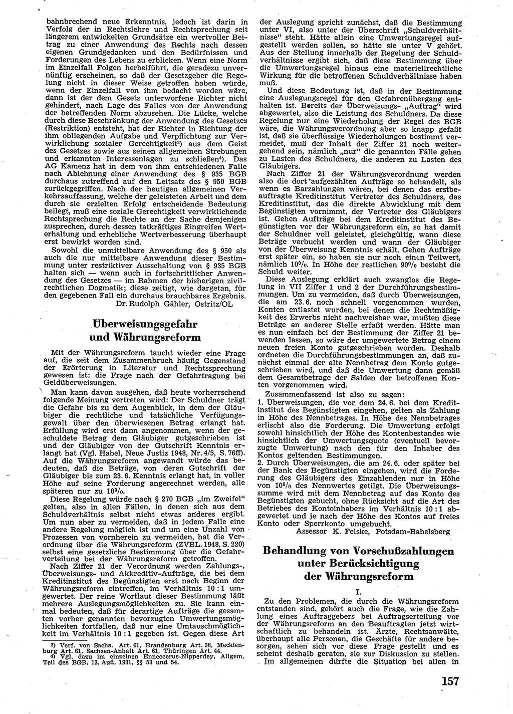 Neue Justiz (NJ), Zeitschrift für Recht und Rechtswissenschaft [Sowjetische Besatzungszone (SBZ) Deutschland], 2. Jahrgang 1948, Seite 157 (NJ SBZ Dtl. 1948, S. 157)