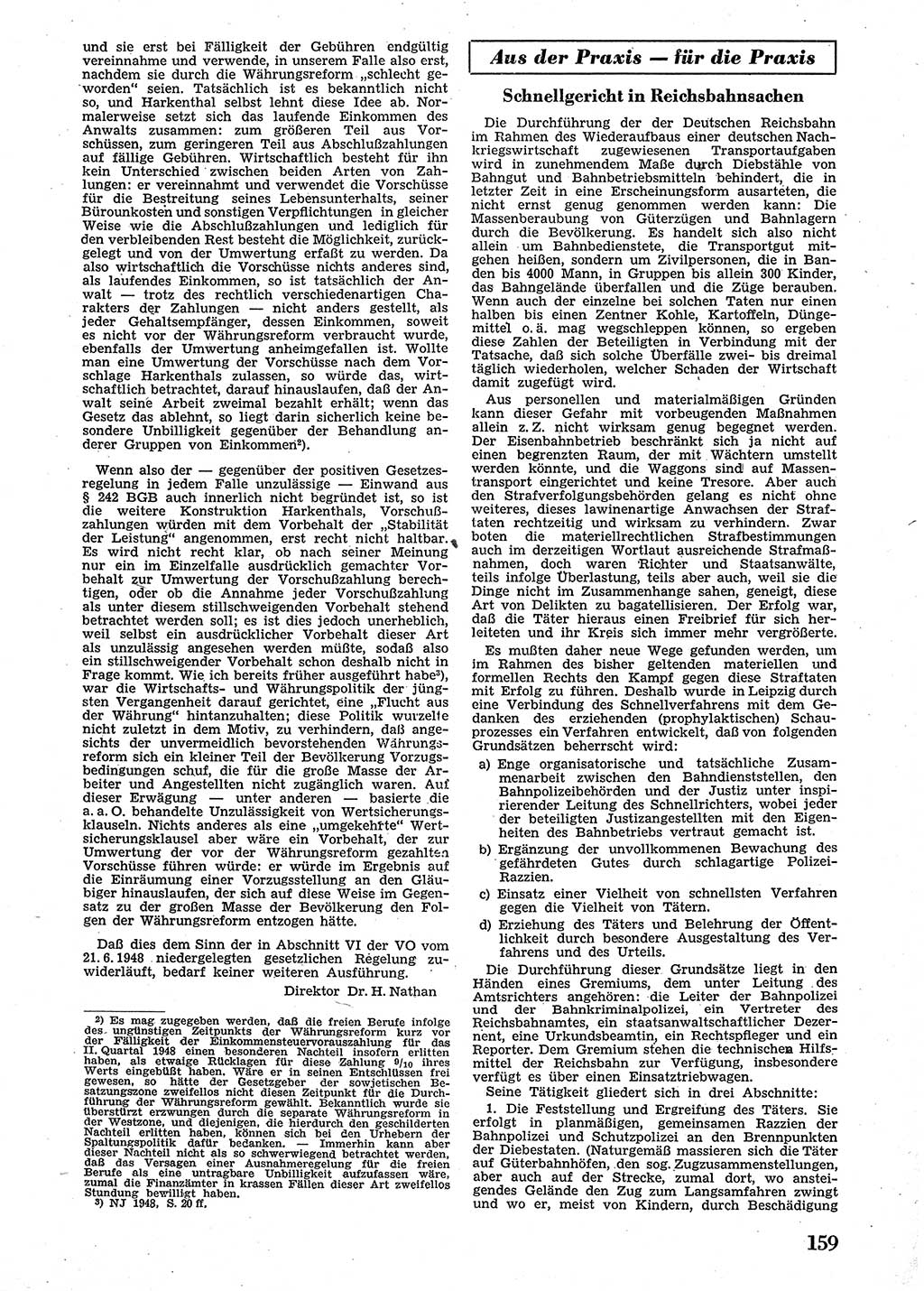 Neue Justiz (NJ), Zeitschrift für Recht und Rechtswissenschaft [Sowjetische Besatzungszone (SBZ) Deutschland], 2. Jahrgang 1948, Seite 159 (NJ SBZ Dtl. 1948, S. 159)