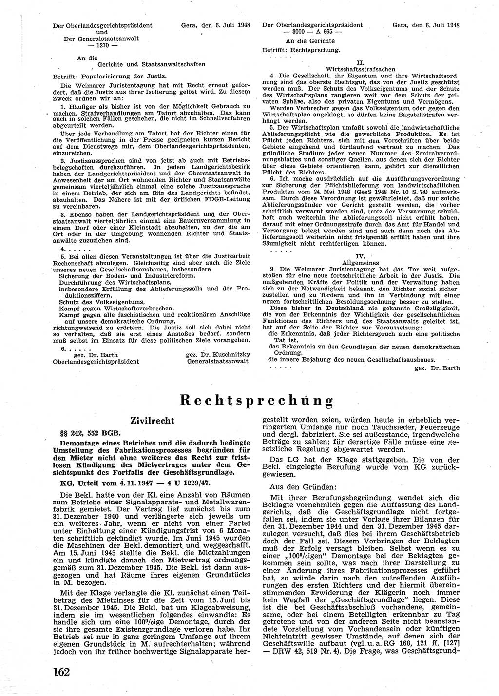 Neue Justiz (NJ), Zeitschrift für Recht und Rechtswissenschaft [Sowjetische Besatzungszone (SBZ) Deutschland], 2. Jahrgang 1948, Seite 162 (NJ SBZ Dtl. 1948, S. 162)