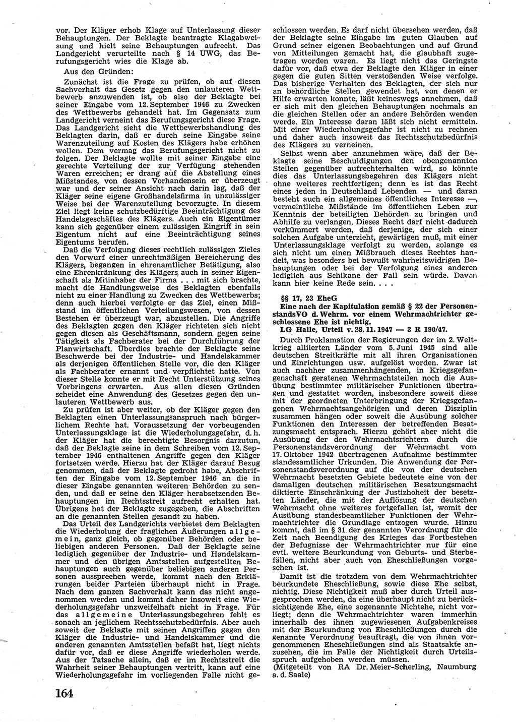 Neue Justiz (NJ), Zeitschrift für Recht und Rechtswissenschaft [Sowjetische Besatzungszone (SBZ) Deutschland], 2. Jahrgang 1948, Seite 164 (NJ SBZ Dtl. 1948, S. 164)