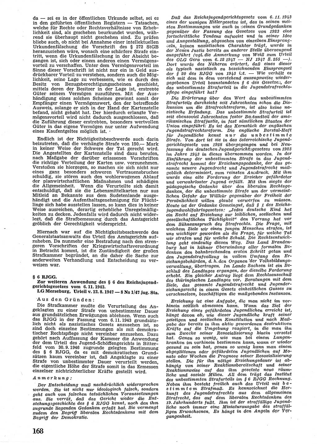 Neue Justiz (NJ), Zeitschrift für Recht und Rechtswissenschaft [Sowjetische Besatzungszone (SBZ) Deutschland], 2. Jahrgang 1948, Seite 168 (NJ SBZ Dtl. 1948, S. 168)