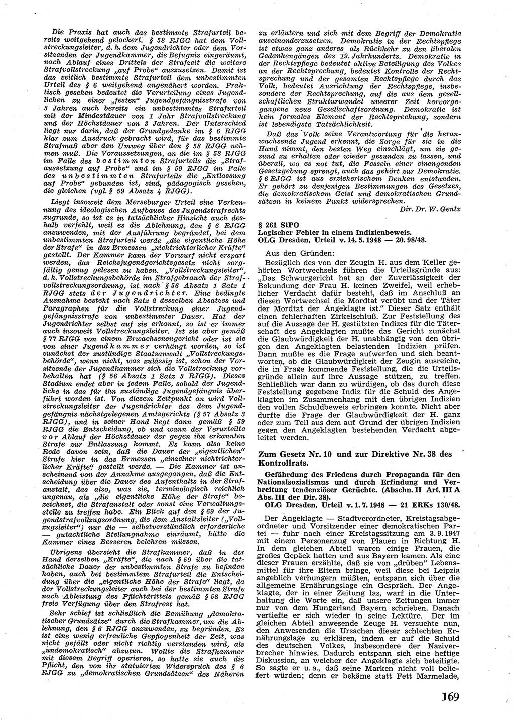 Neue Justiz (NJ), Zeitschrift für Recht und Rechtswissenschaft [Sowjetische Besatzungszone (SBZ) Deutschland], 2. Jahrgang 1948, Seite 169 (NJ SBZ Dtl. 1948, S. 169)