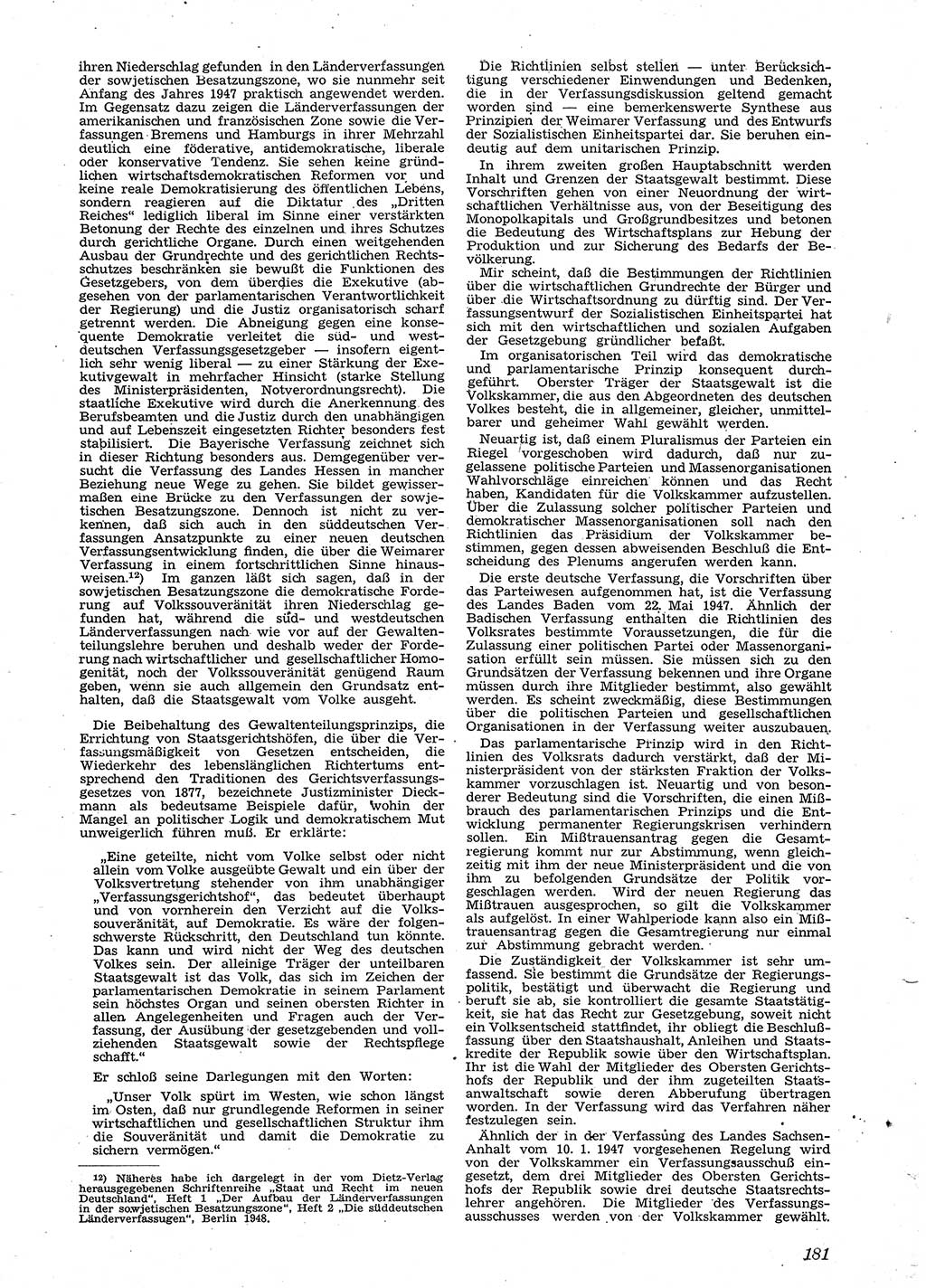 Neue Justiz (NJ), Zeitschrift für Recht und Rechtswissenschaft [Sowjetische Besatzungszone (SBZ) Deutschland], 2. Jahrgang 1948, Seite 181 (NJ SBZ Dtl. 1948, S. 181)