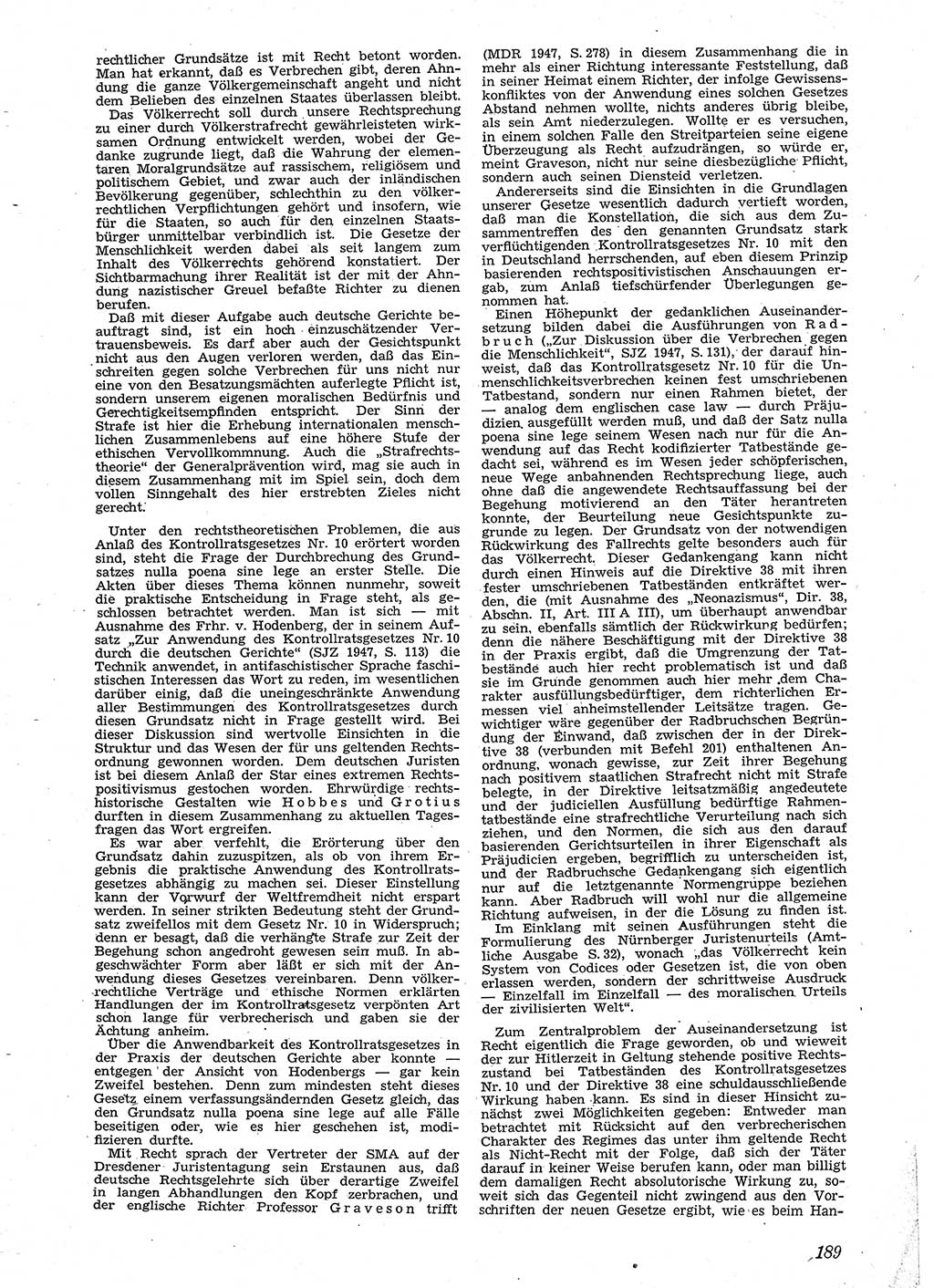 Neue Justiz (NJ), Zeitschrift für Recht und Rechtswissenschaft [Sowjetische Besatzungszone (SBZ) Deutschland], 2. Jahrgang 1948, Seite 189 (NJ SBZ Dtl. 1948, S. 189)