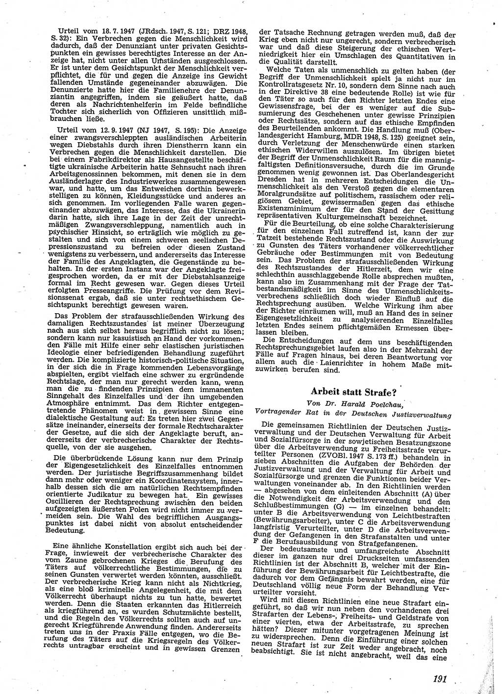 Neue Justiz (NJ), Zeitschrift für Recht und Rechtswissenschaft [Sowjetische Besatzungszone (SBZ) Deutschland], 2. Jahrgang 1948, Seite 191 (NJ SBZ Dtl. 1948, S. 191)