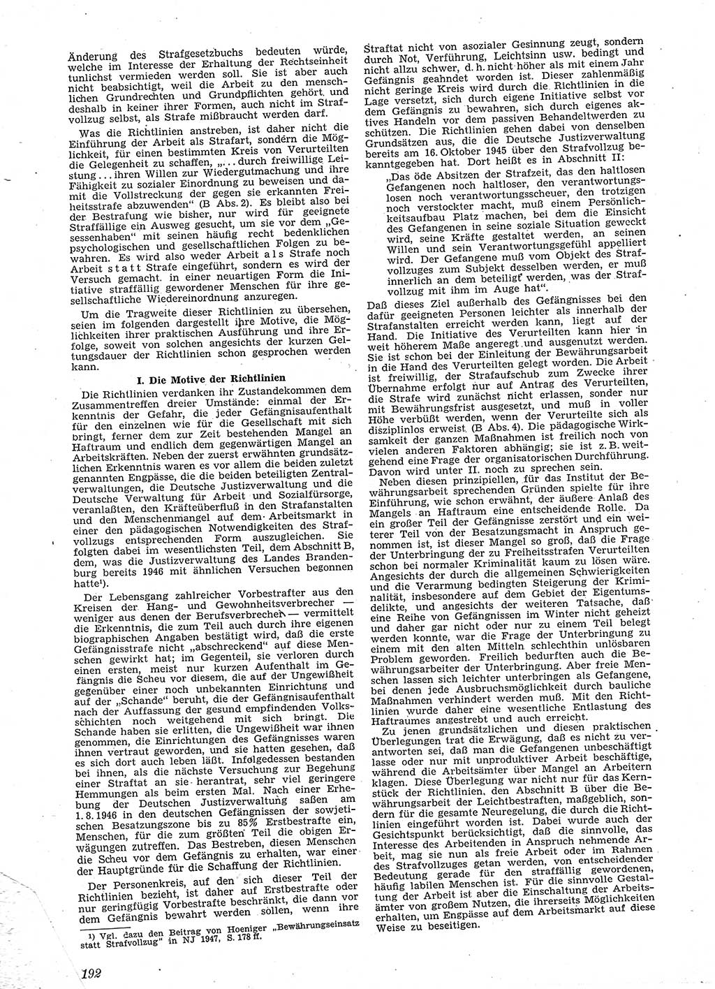 Neue Justiz (NJ), Zeitschrift für Recht und Rechtswissenschaft [Sowjetische Besatzungszone (SBZ) Deutschland], 2. Jahrgang 1948, Seite 192 (NJ SBZ Dtl. 1948, S. 192)