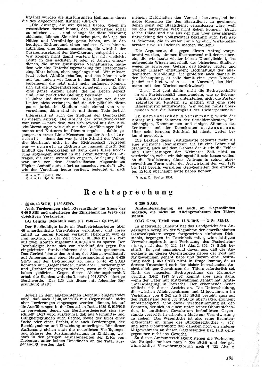 Neue Justiz (NJ), Zeitschrift für Recht und Rechtswissenschaft [Sowjetische Besatzungszone (SBZ) Deutschland], 2. Jahrgang 1948, Seite 195 (NJ SBZ Dtl. 1948, S. 195)