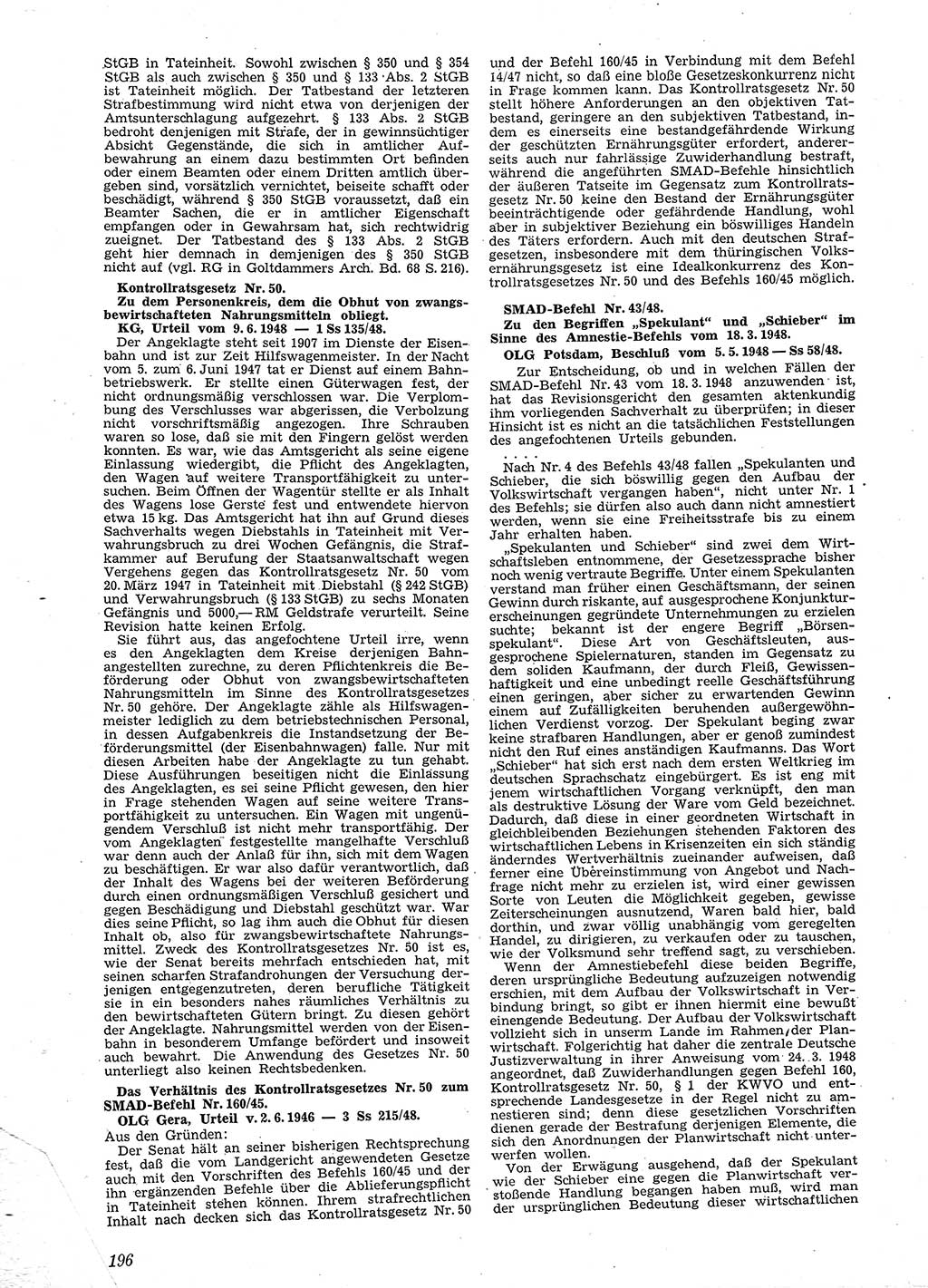 Neue Justiz (NJ), Zeitschrift für Recht und Rechtswissenschaft [Sowjetische Besatzungszone (SBZ) Deutschland], 2. Jahrgang 1948, Seite 196 (NJ SBZ Dtl. 1948, S. 196)