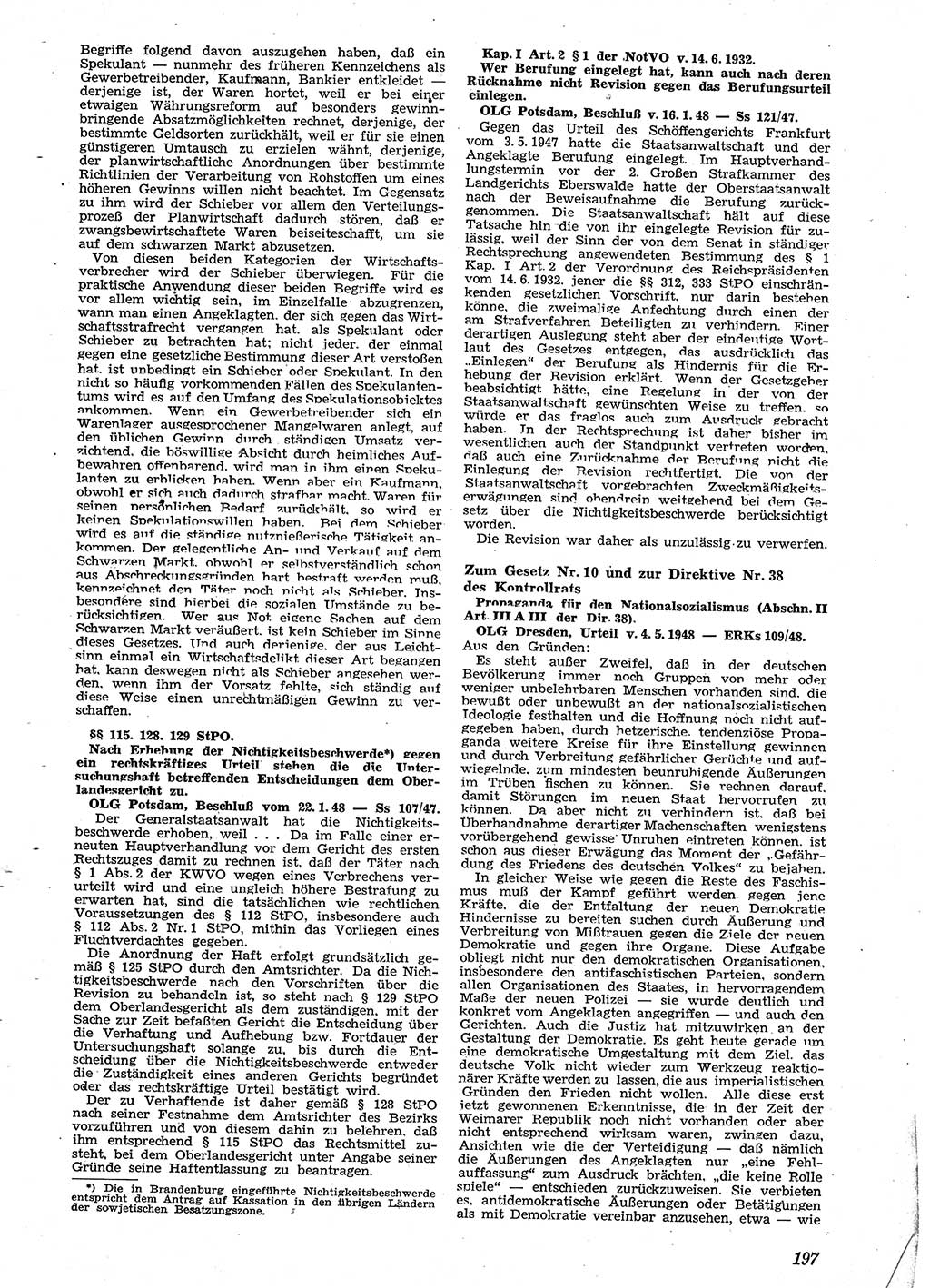 Neue Justiz (NJ), Zeitschrift für Recht und Rechtswissenschaft [Sowjetische Besatzungszone (SBZ) Deutschland], 2. Jahrgang 1948, Seite 197 (NJ SBZ Dtl. 1948, S. 197)