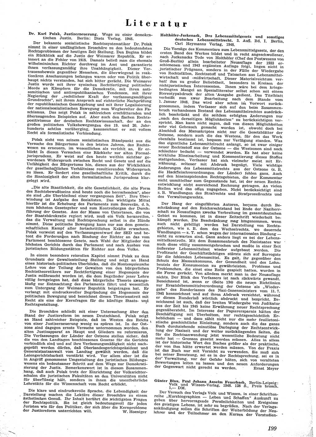 Neue Justiz (NJ), Zeitschrift für Recht und Rechtswissenschaft [Sowjetische Besatzungszone (SBZ) Deutschland], 2. Jahrgang 1948, Seite 199 (NJ SBZ Dtl. 1948, S. 199)