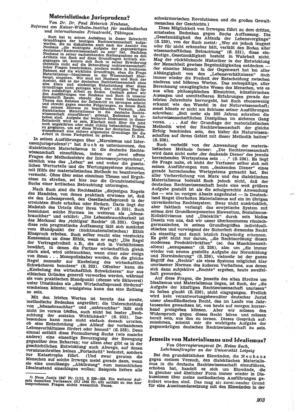 Neue Justiz (NJ), Zeitschrift für Recht und Rechtswissenschaft [Sowjetische Besatzungszone (SBZ) Deutschland], 2. Jahrgang 1948, Seite 203 (NJ SBZ Dtl. 1948, S. 203)