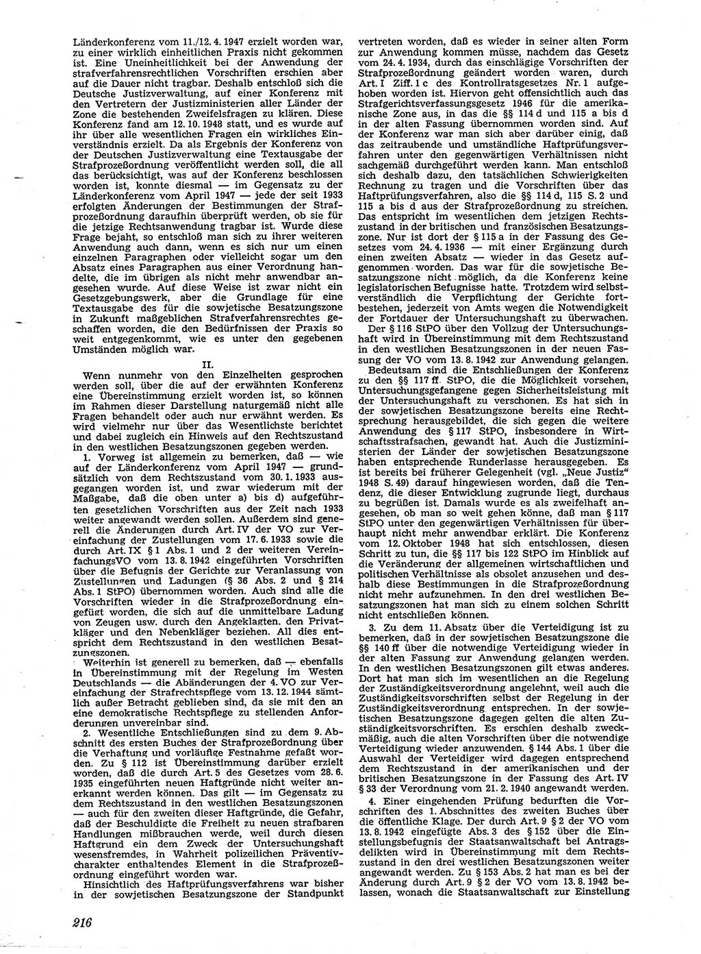 Neue Justiz (NJ), Zeitschrift für Recht und Rechtswissenschaft [Sowjetische Besatzungszone (SBZ) Deutschland], 2. Jahrgang 1948, Seite 216 (NJ SBZ Dtl. 1948, S. 216)