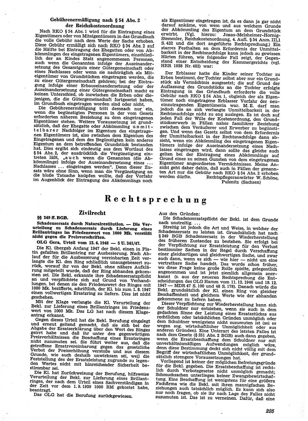 Neue Justiz (NJ), Zeitschrift für Recht und Rechtswissenschaft [Sowjetische Besatzungszone (SBZ) Deutschland], 2. Jahrgang 1948, Seite 225 (NJ SBZ Dtl. 1948, S. 225)