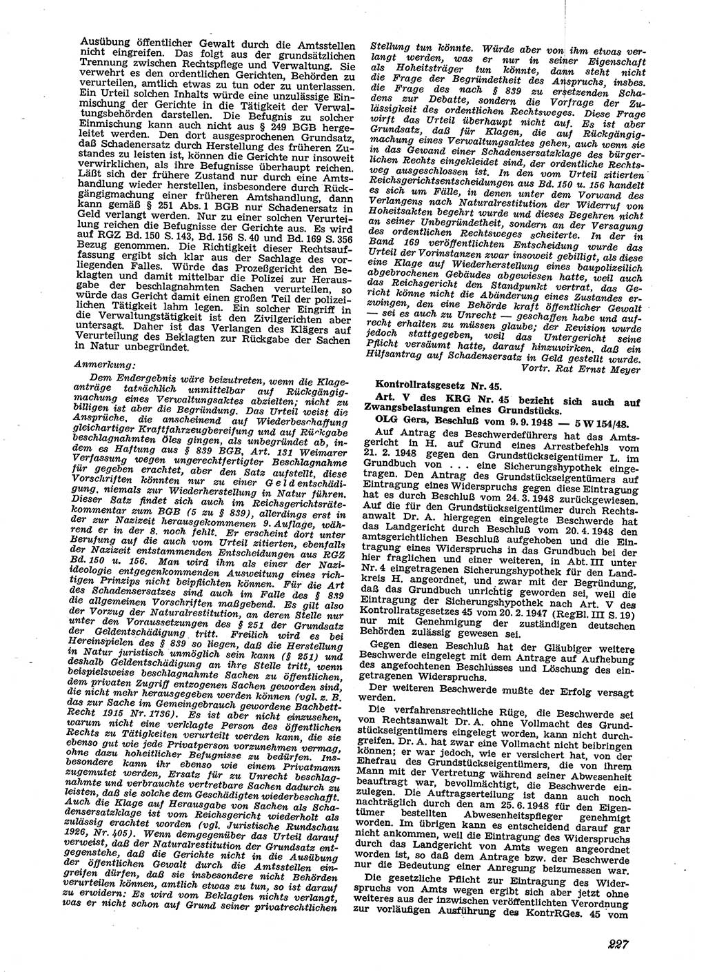 Neue Justiz (NJ), Zeitschrift für Recht und Rechtswissenschaft [Sowjetische Besatzungszone (SBZ) Deutschland], 2. Jahrgang 1948, Seite 227 (NJ SBZ Dtl. 1948, S. 227)