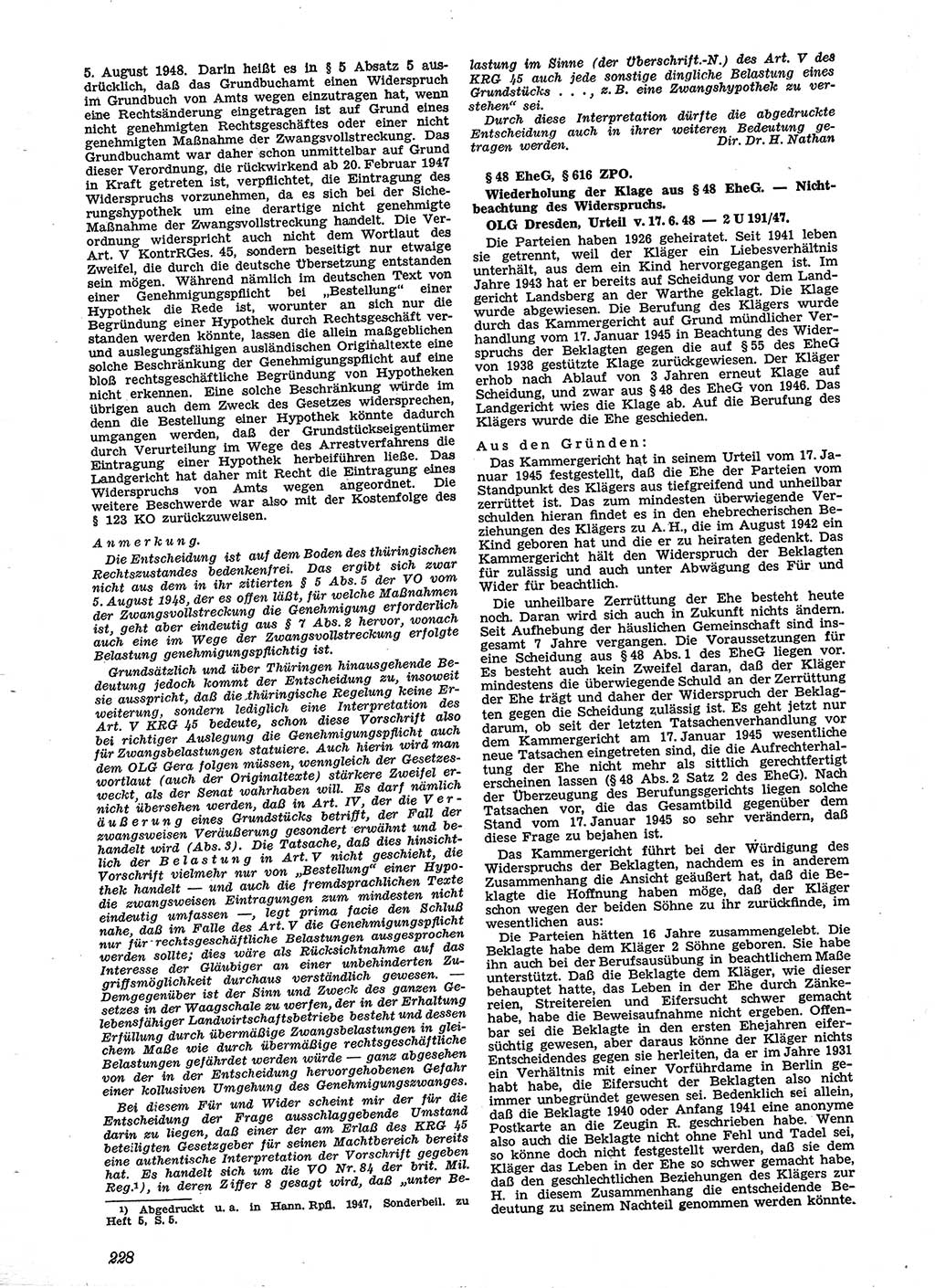 Neue Justiz (NJ), Zeitschrift für Recht und Rechtswissenschaft [Sowjetische Besatzungszone (SBZ) Deutschland], 2. Jahrgang 1948, Seite 228 (NJ SBZ Dtl. 1948, S. 228)