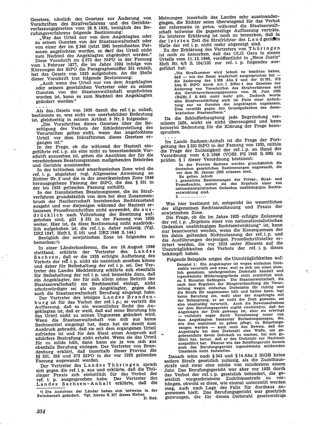 Neue Justiz (NJ), Zeitschrift für Recht und Rechtswissenschaft [Sowjetische Besatzungszone (SBZ) Deutschland], 2. Jahrgang 1948, Seite 234 (NJ SBZ Dtl. 1948, S. 234)