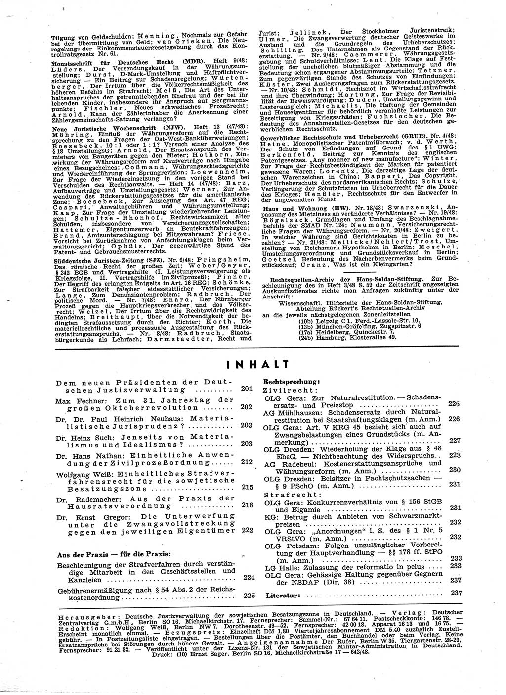 Neue Justiz (NJ), Zeitschrift für Recht und Rechtswissenschaft [Sowjetische Besatzungszone (SBZ) Deutschland], 2. Jahrgang 1948, Seite 240 (NJ SBZ Dtl. 1948, S. 240)