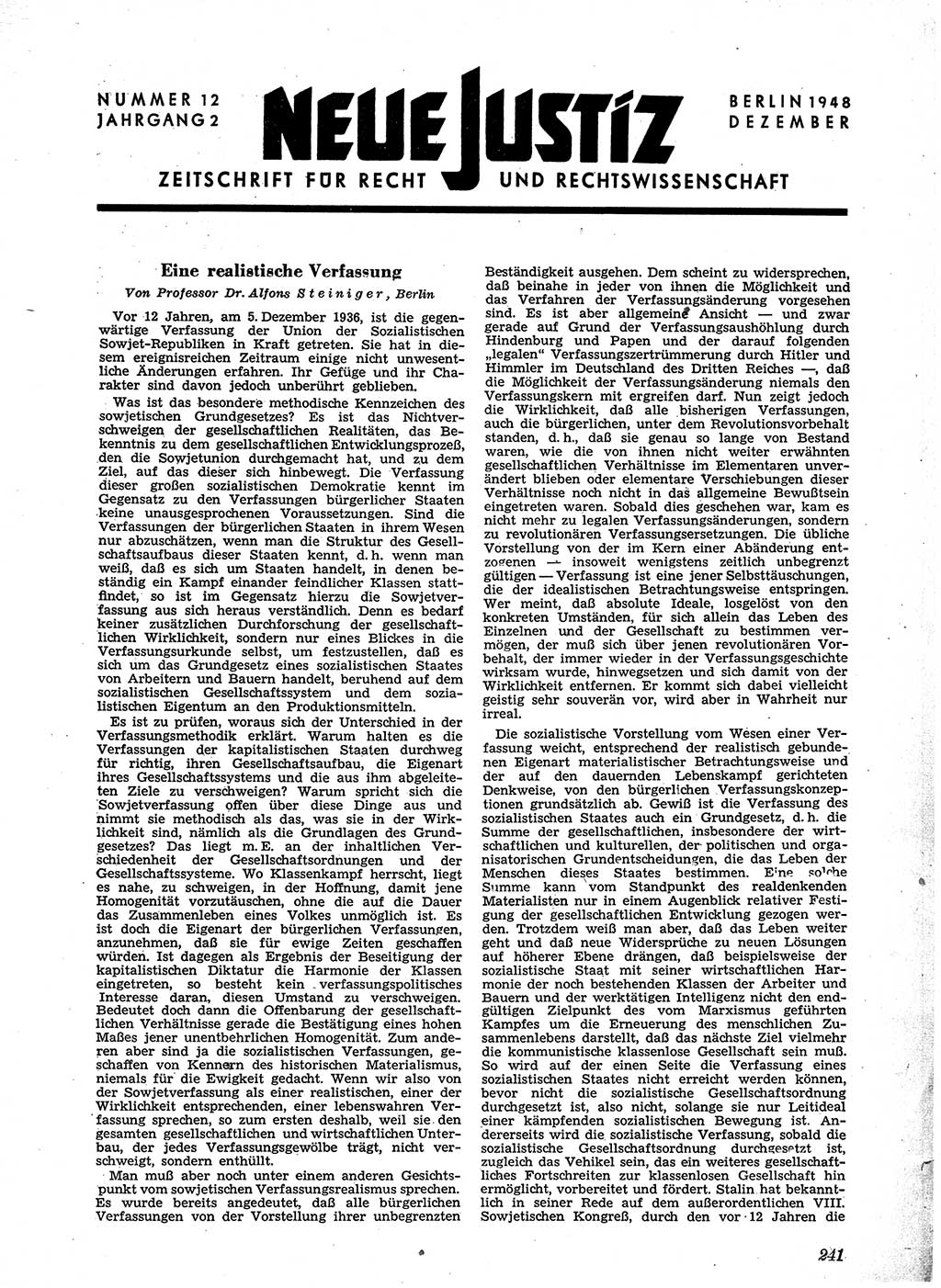 Neue Justiz (NJ), Zeitschrift für Recht und Rechtswissenschaft [Sowjetische Besatzungszone (SBZ) Deutschland], 2. Jahrgang 1948, Seite 241 (NJ SBZ Dtl. 1948, S. 241)