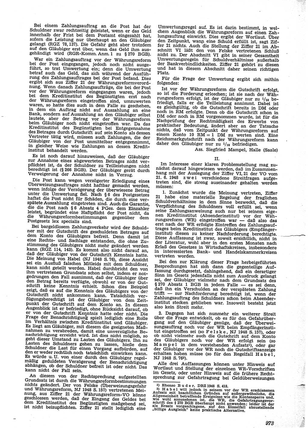 Neue Justiz (NJ), Zeitschrift für Recht und Rechtswissenschaft [Sowjetische Besatzungszone (SBZ) Deutschland], 2. Jahrgang 1948, Seite 273 (NJ SBZ Dtl. 1948, S. 273)