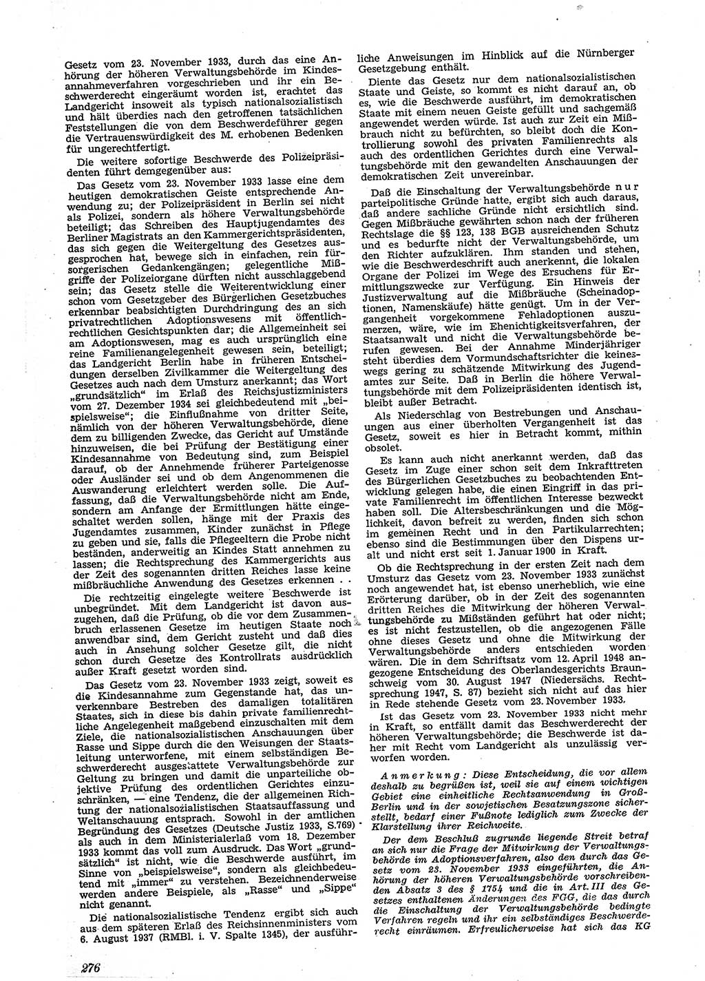 Neue Justiz (NJ), Zeitschrift für Recht und Rechtswissenschaft [Sowjetische Besatzungszone (SBZ) Deutschland], 2. Jahrgang 1948, Seite 276 (NJ SBZ Dtl. 1948, S. 276)