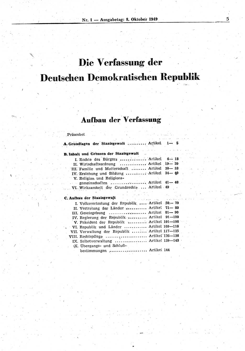 Gesetzblatt (GBl.) der Deutschen Demokratischen Republik (DDR) 1949, Seite 5 (GBl. DDR 1949, S. 5)