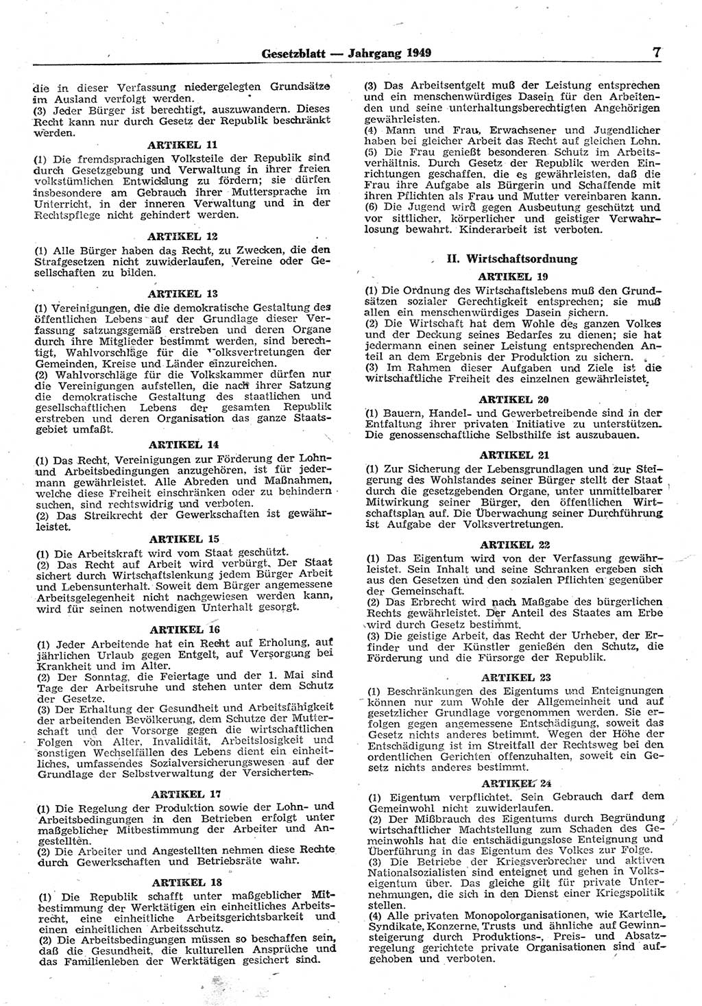 Gesetzblatt (GBl.) der Deutschen Demokratischen Republik (DDR) 1949, Seite 7 (GBl. DDR 1949, S. 7)