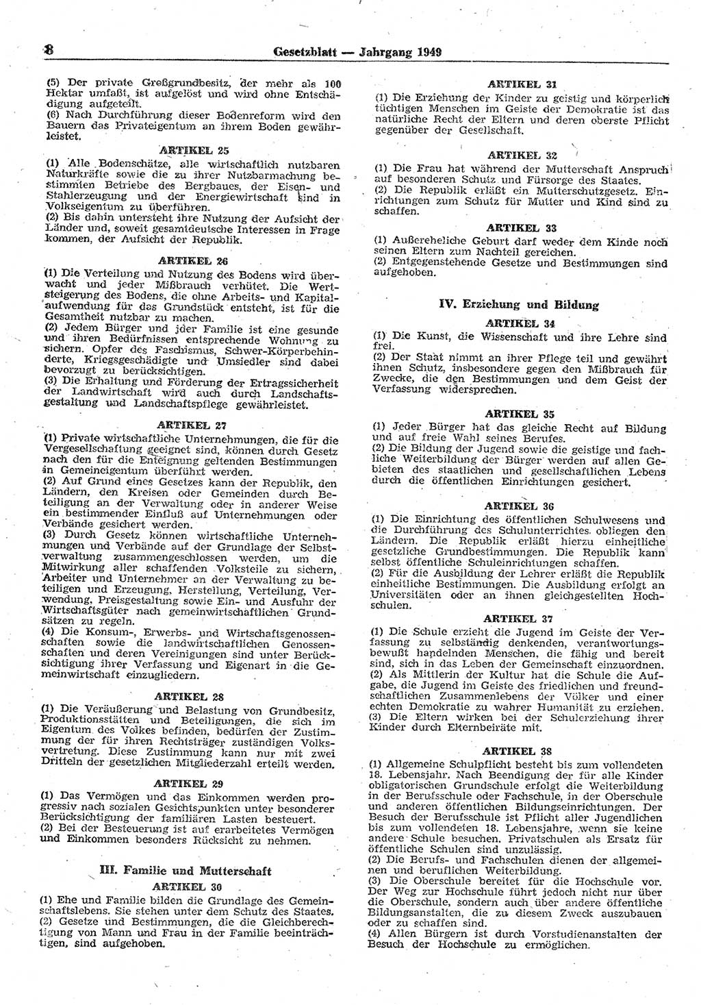 Gesetzblatt (GBl.) der Deutschen Demokratischen Republik (DDR) 1949, Seite 8 (GBl. DDR 1949, S. 8)