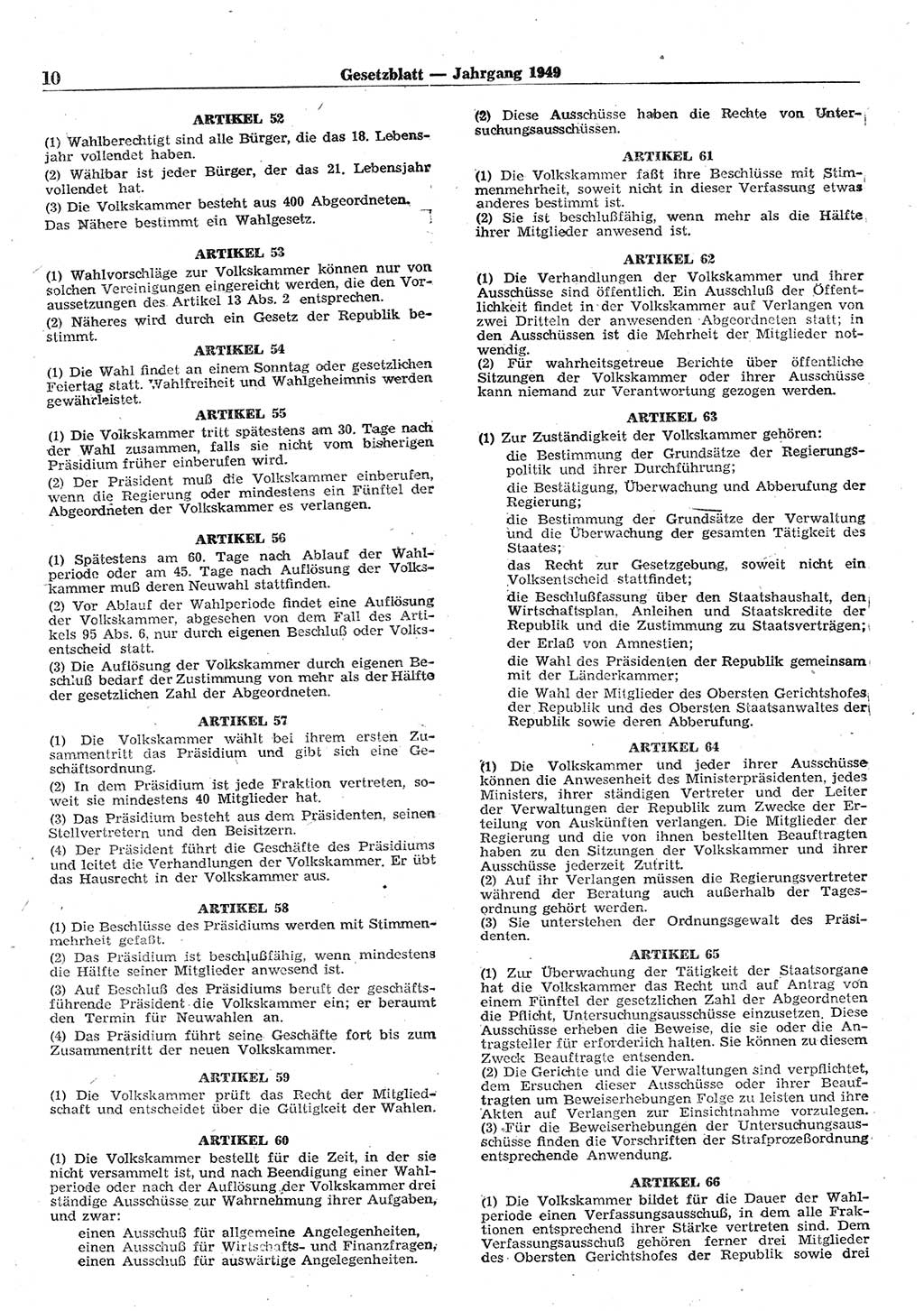 Gesetzblatt (GBl.) der Deutschen Demokratischen Republik (DDR) 1949, Seite 10 (GBl. DDR 1949, S. 10)