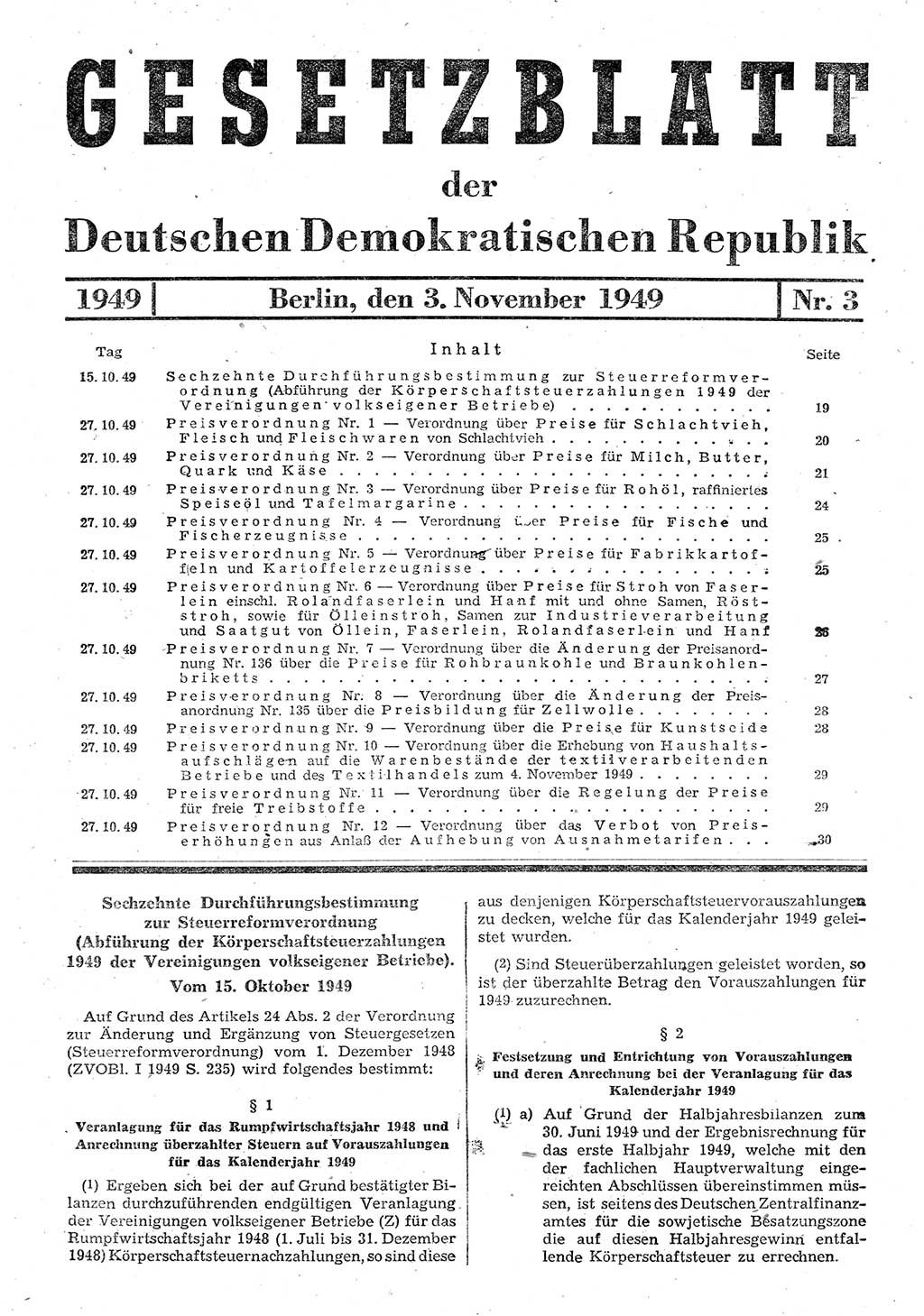 Gesetzblatt (GBl.) der Deutschen Demokratischen Republik (DDR) 1949, Seite 19 (GBl. DDR 1949, S. 19)