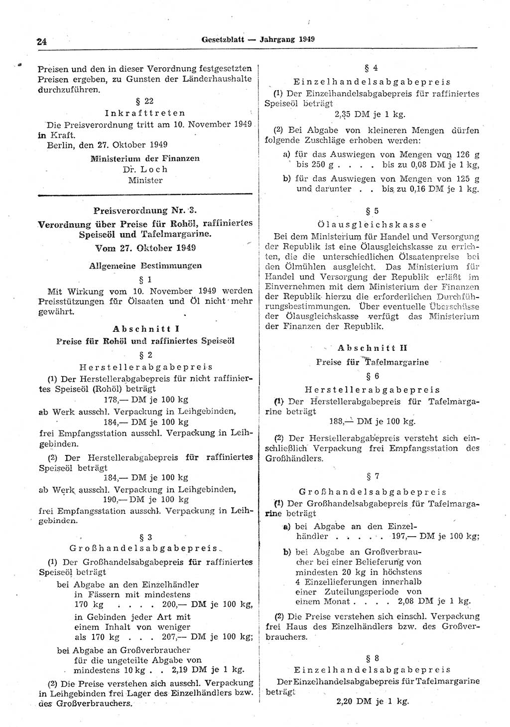 Gesetzblatt (GBl.) der Deutschen Demokratischen Republik (DDR) 1949, Seite 24 (GBl. DDR 1949, S. 24)