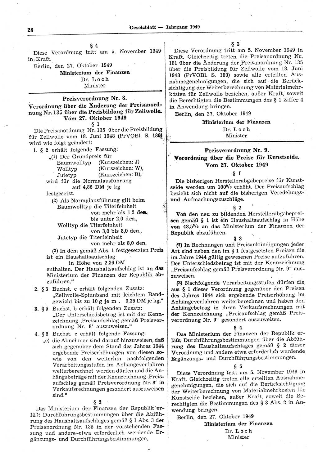 Gesetzblatt (GBl.) der Deutschen Demokratischen Republik (DDR) 1949, Seite 28 (GBl. DDR 1949, S. 28)