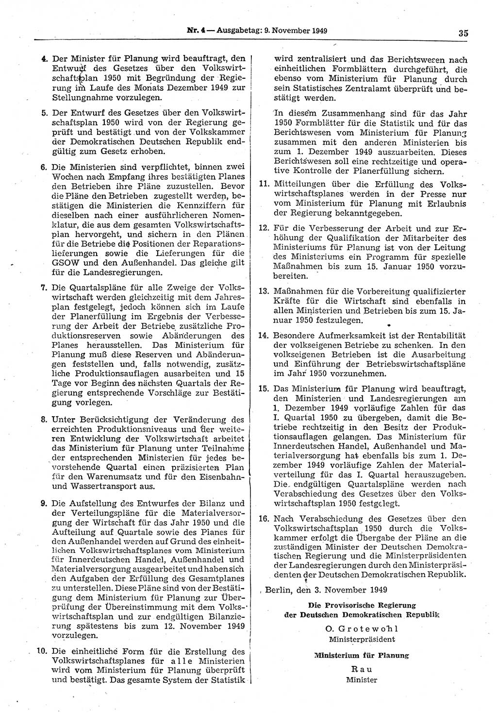 Gesetzblatt (GBl.) der Deutschen Demokratischen Republik (DDR) 1949, Seite 35 (GBl. DDR 1949, S. 35)