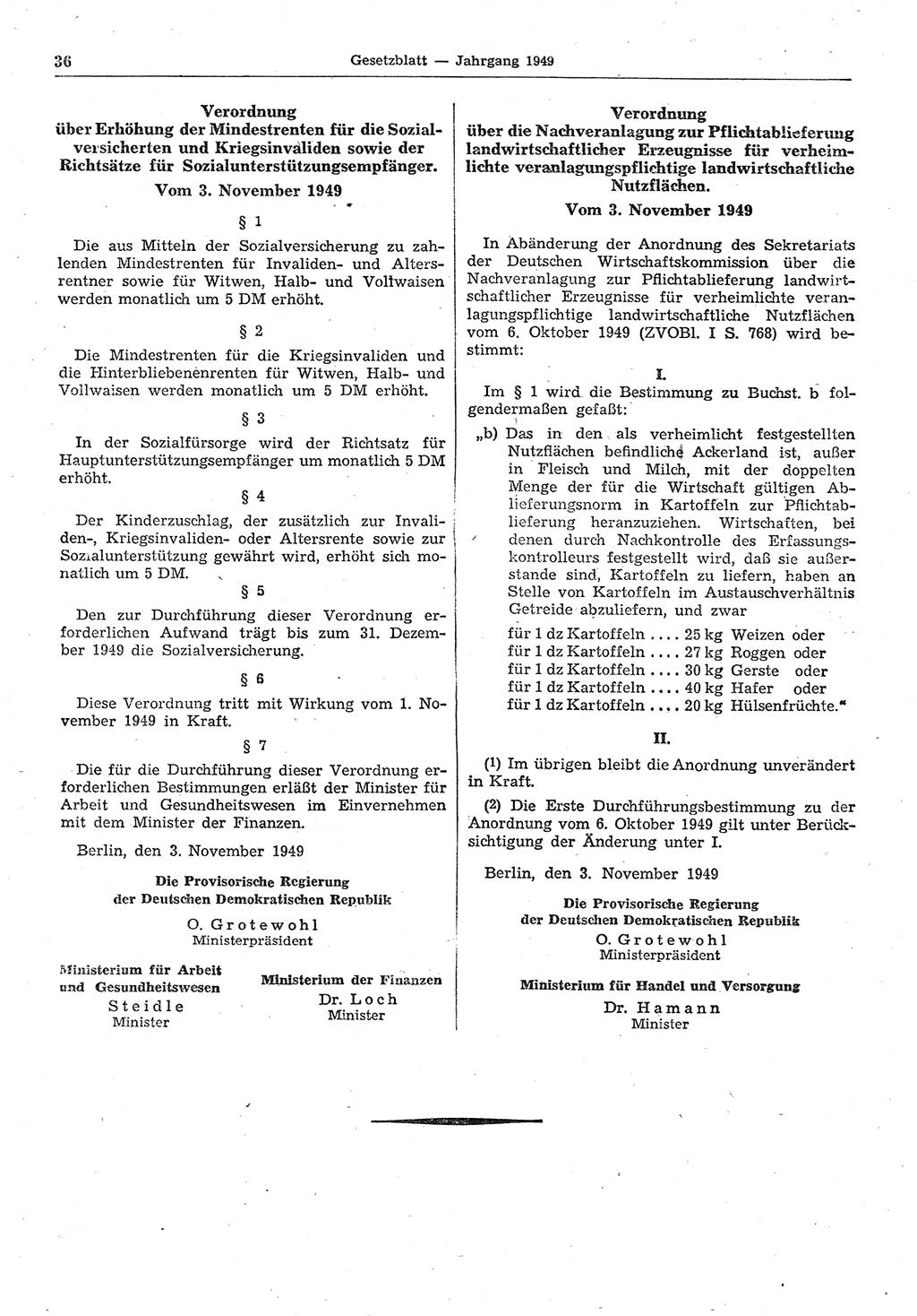 Gesetzblatt (GBl.) der Deutschen Demokratischen Republik (DDR) 1949, Seite 36 (GBl. DDR 1949, S. 36)