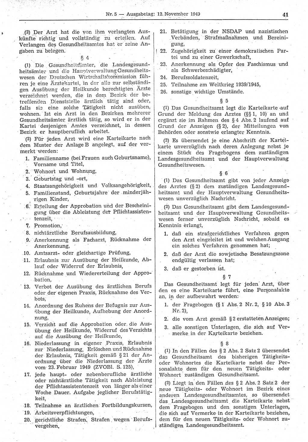 Gesetzblatt (GBl.) der Deutschen Demokratischen Republik (DDR) 1949, Seite 41 (GBl. DDR 1949, S. 41)
