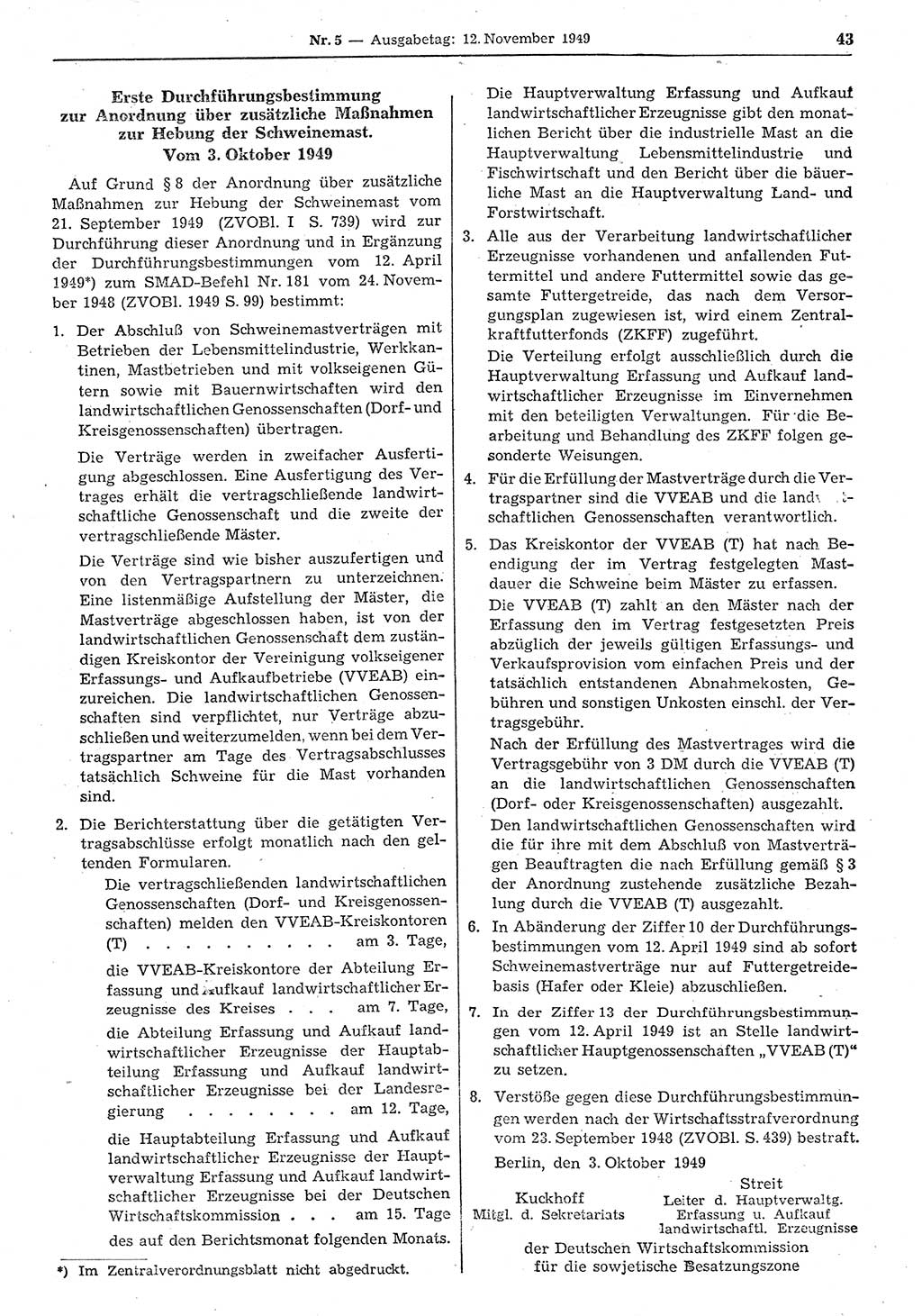 Gesetzblatt (GBl.) der Deutschen Demokratischen Republik (DDR) 1949, Seite 43 (GBl. DDR 1949, S. 43)