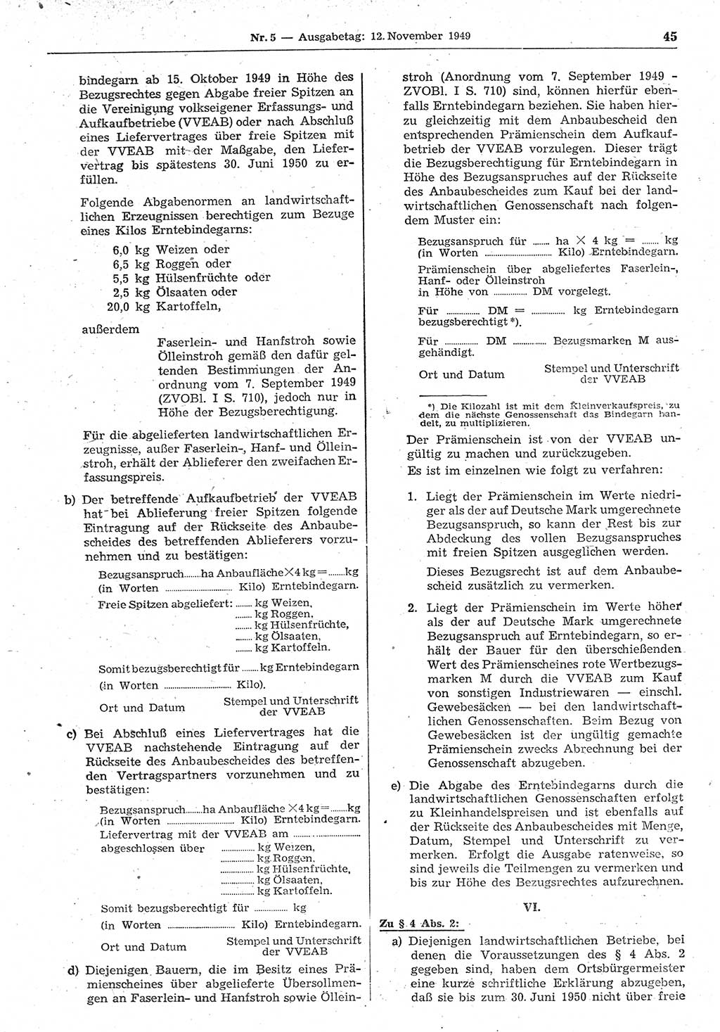 Gesetzblatt (GBl.) der Deutschen Demokratischen Republik (DDR) 1949, Seite 45 (GBl. DDR 1949, S. 45)