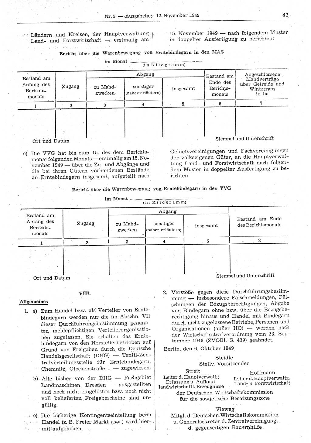 Gesetzblatt (GBl.) der Deutschen Demokratischen Republik (DDR) 1949, Seite 47 (GBl. DDR 1949, S. 47)