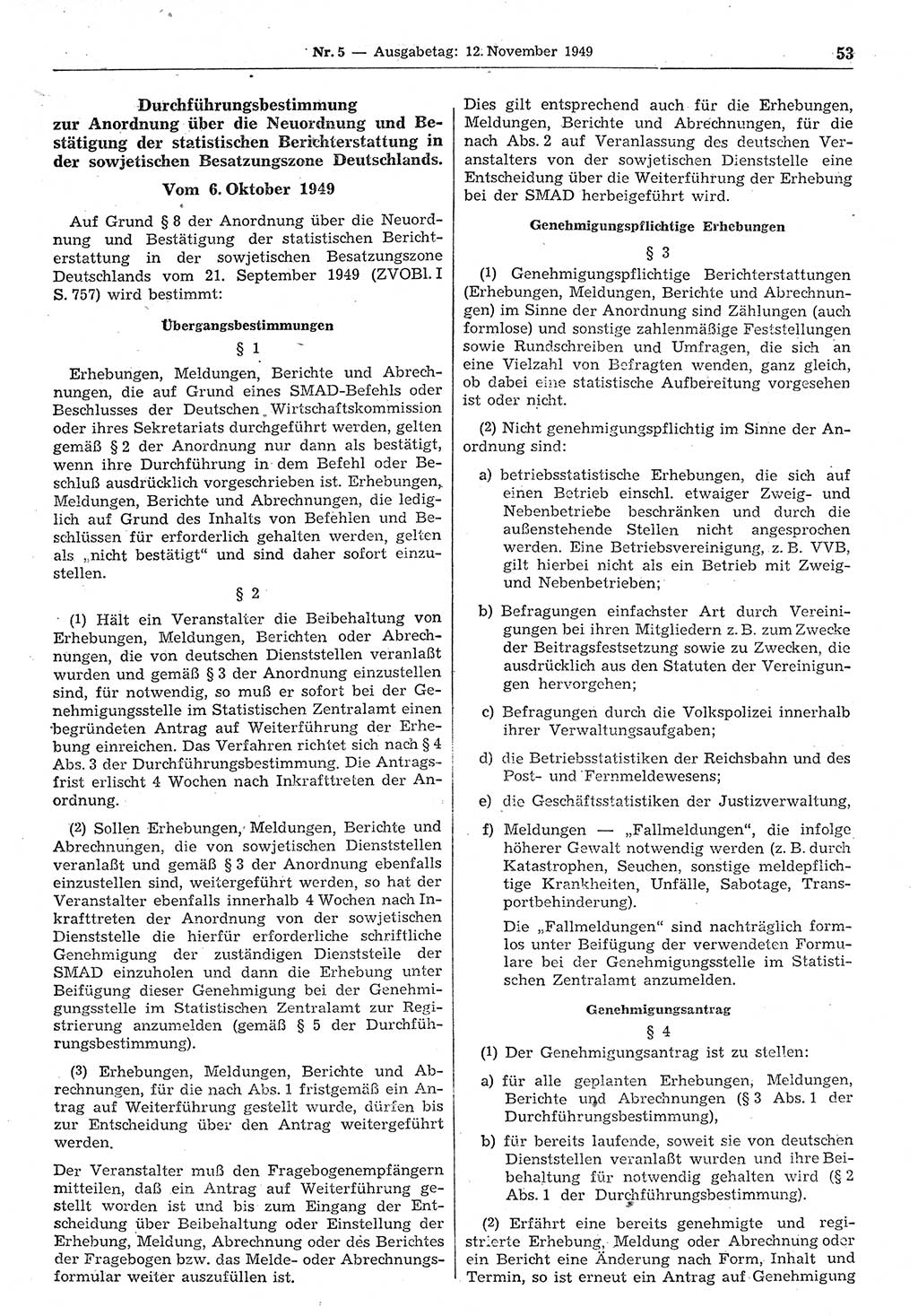 Gesetzblatt (GBl.) der Deutschen Demokratischen Republik (DDR) 1949, Seite 53 (GBl. DDR 1949, S. 53)