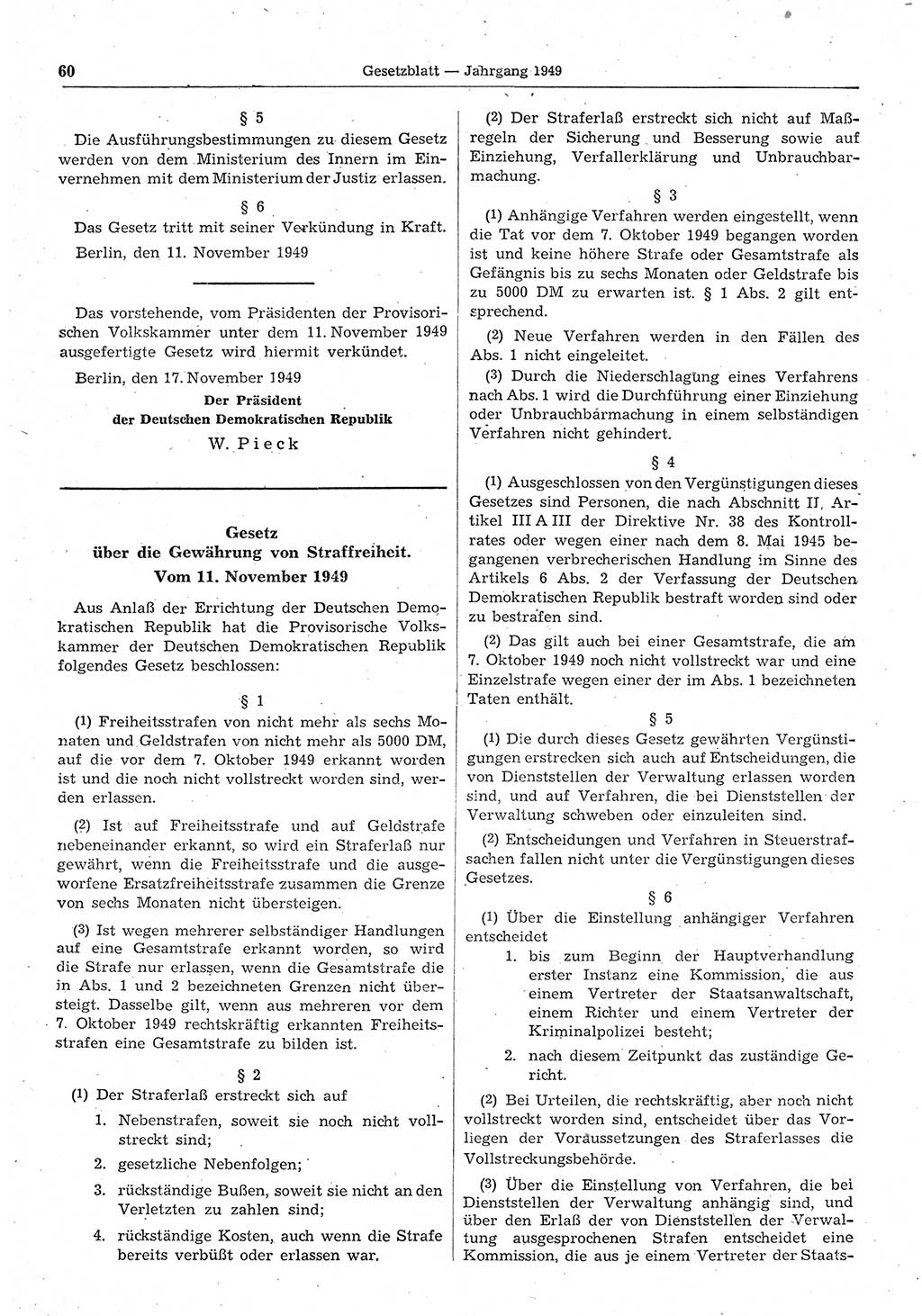 Gesetzblatt (GBl.) der Deutschen Demokratischen Republik (DDR) 1949, Seite 60 (GBl. DDR 1949, S. 60)
