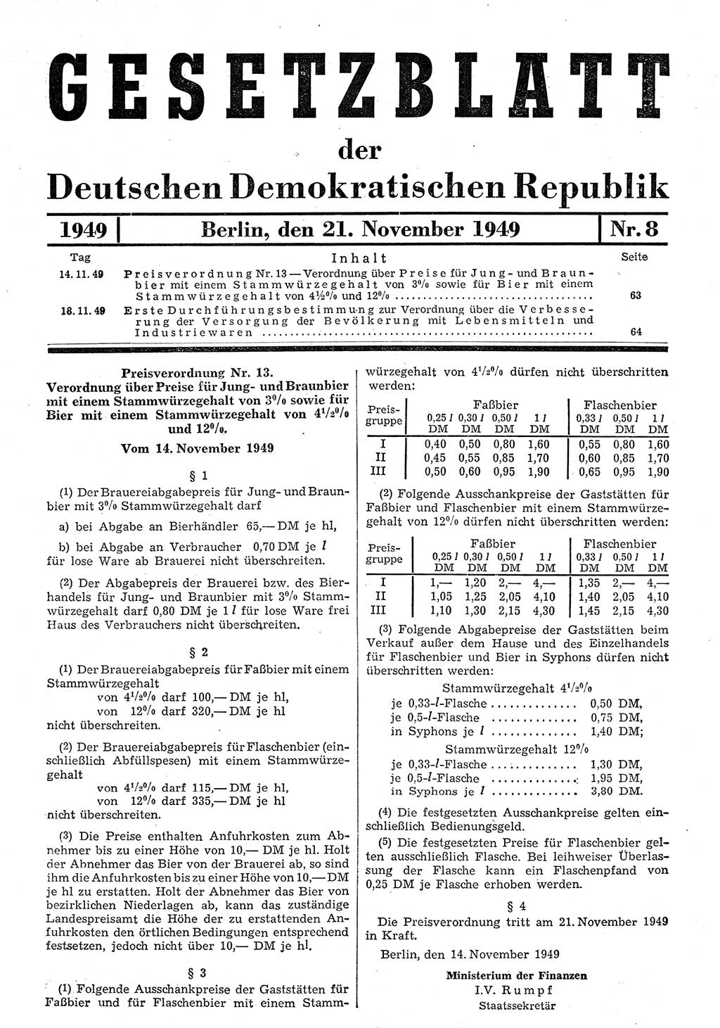 Gesetzblatt (GBl.) der Deutschen Demokratischen Republik (DDR) 1949, Seite 63 (GBl. DDR 1949, S. 63)